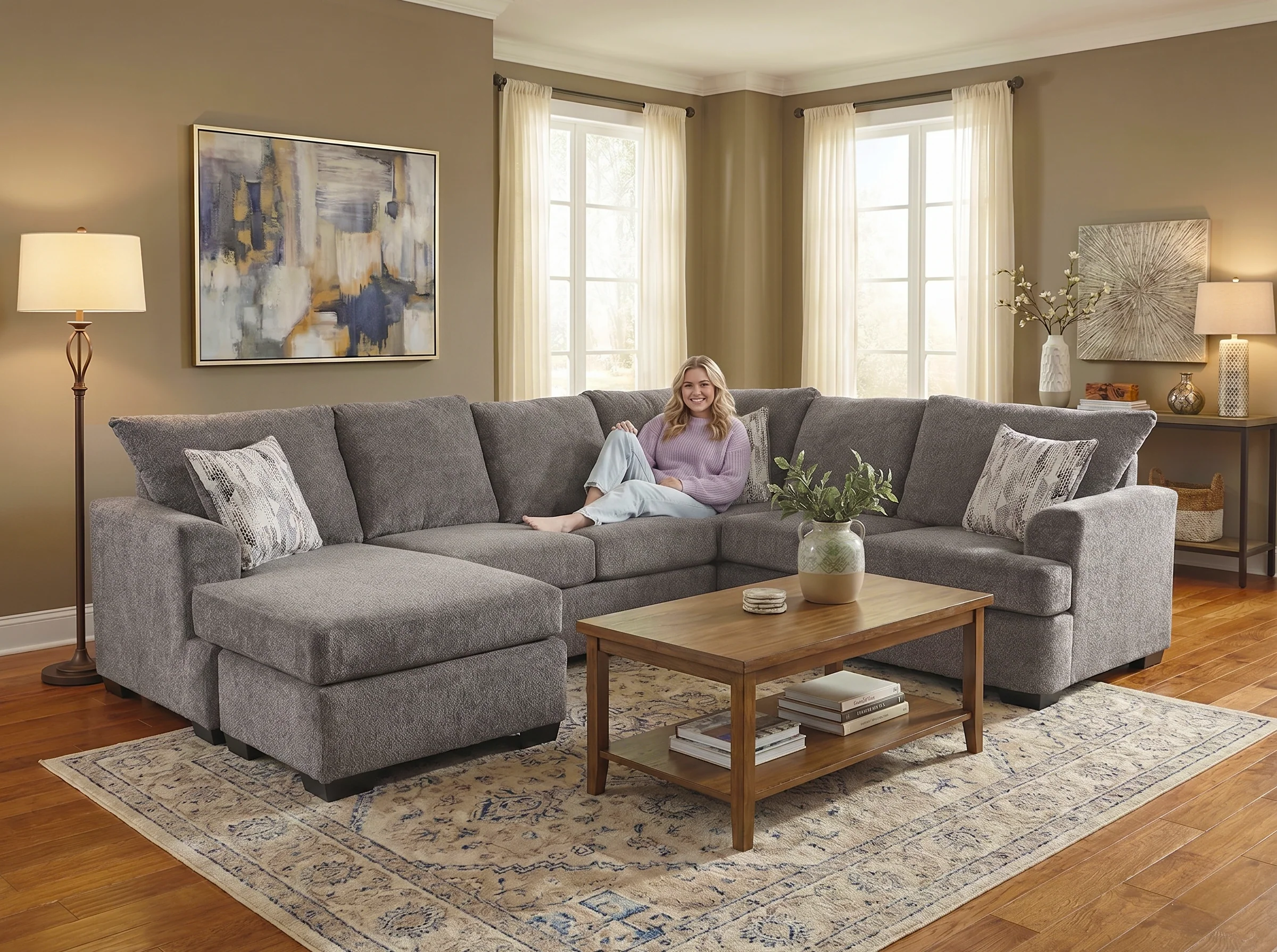 Logan Nickel Grey Sectional Sofa with Chaise