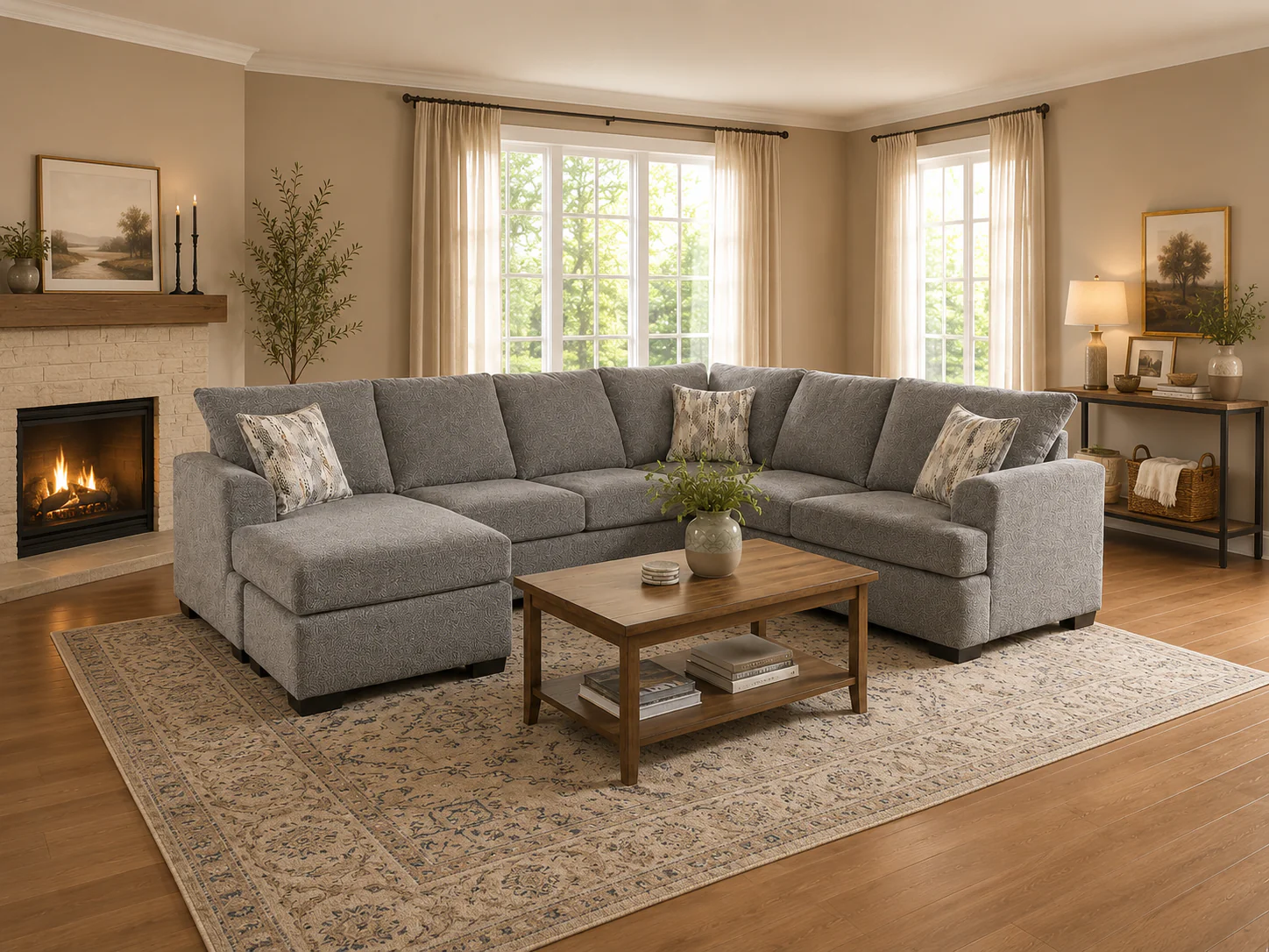 Logan Nickel Grey Sectional Sofa with Chaise