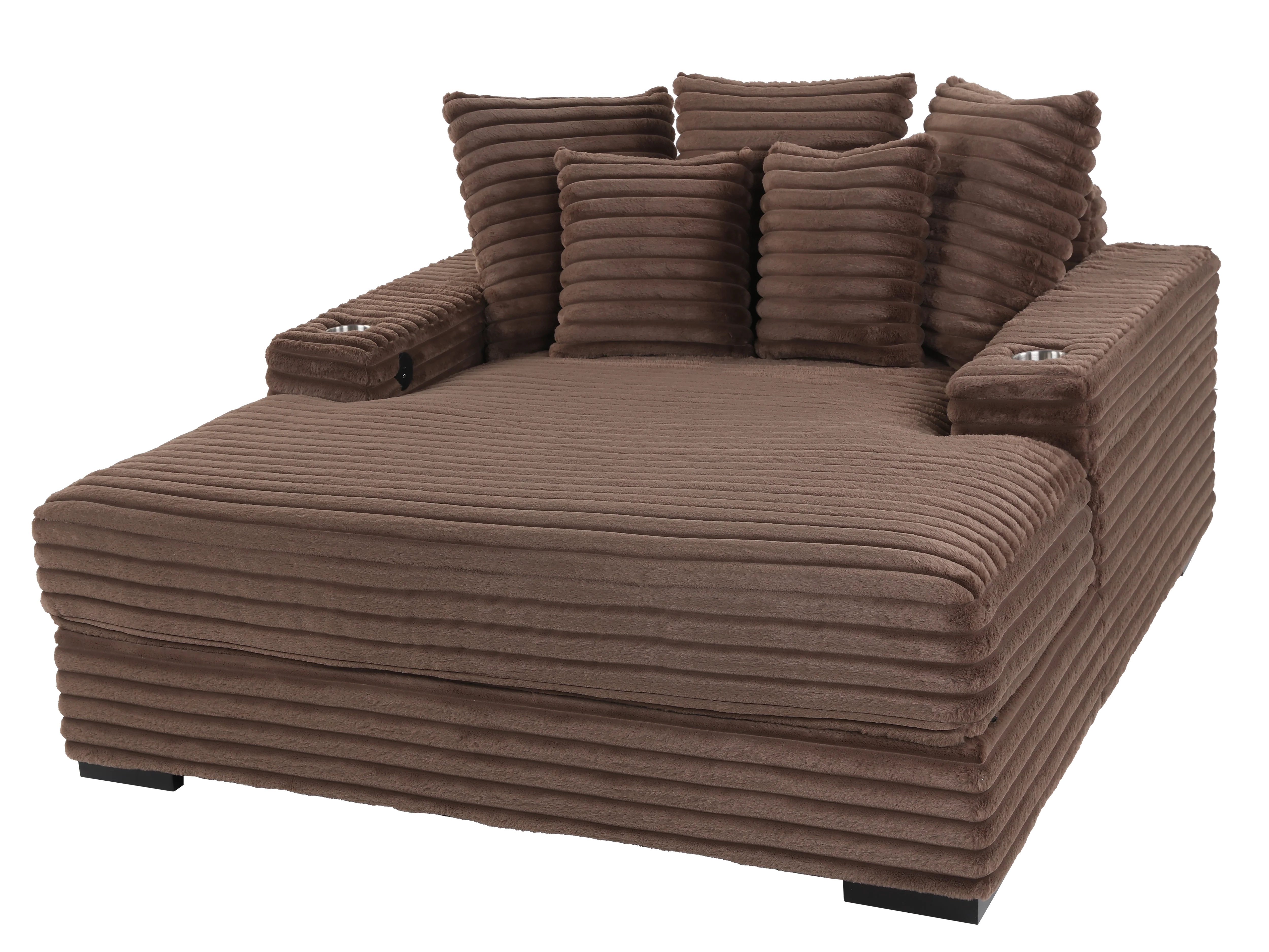 Brown Chaise Lounge with Dual Cup Holders and USB Charging Ports