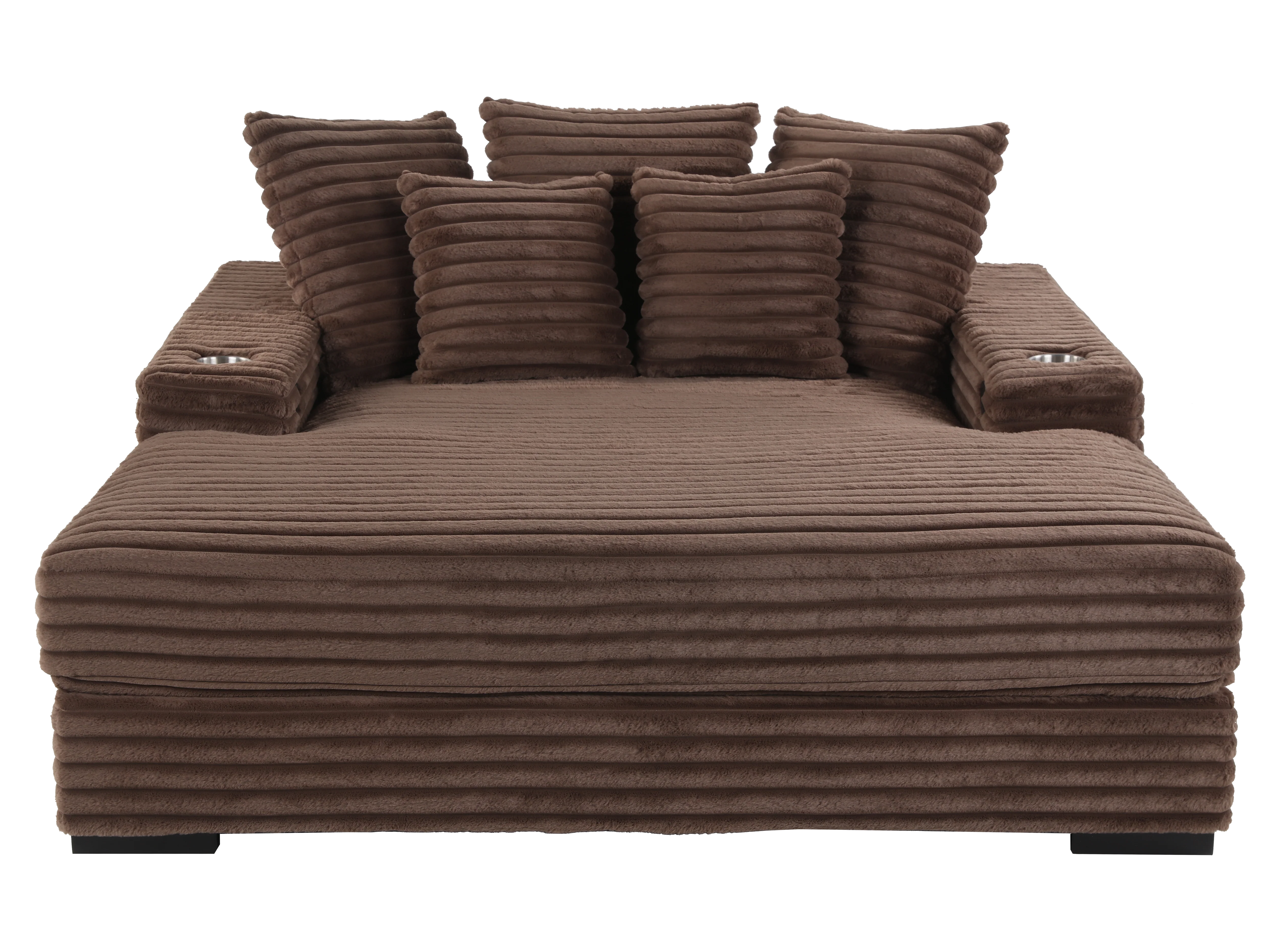Brown Chaise Lounge with Dual Cup Holders and USB Charging Ports