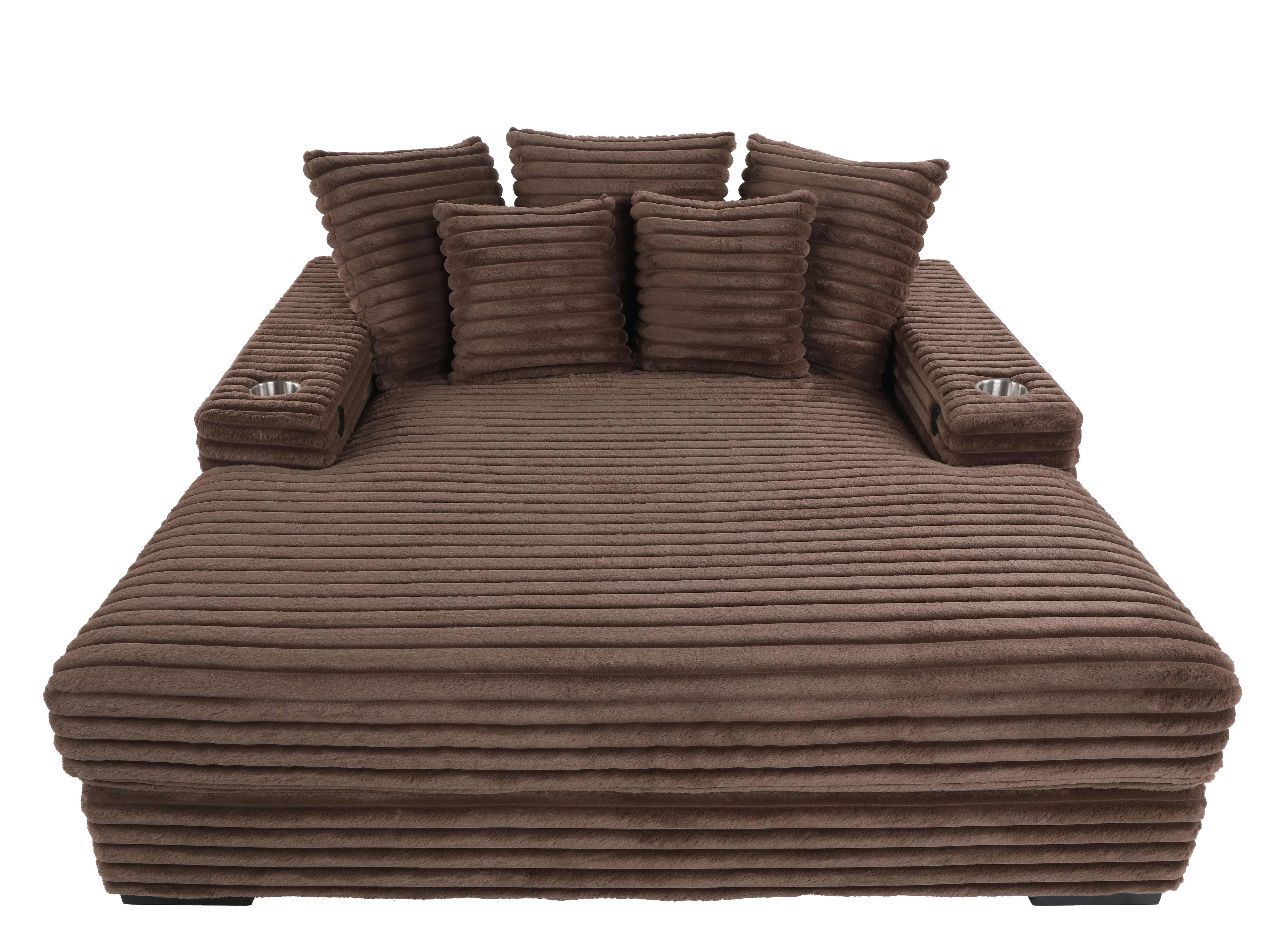 Brown Chaise Lounge with Dual Cup Holders and USB Charging Ports