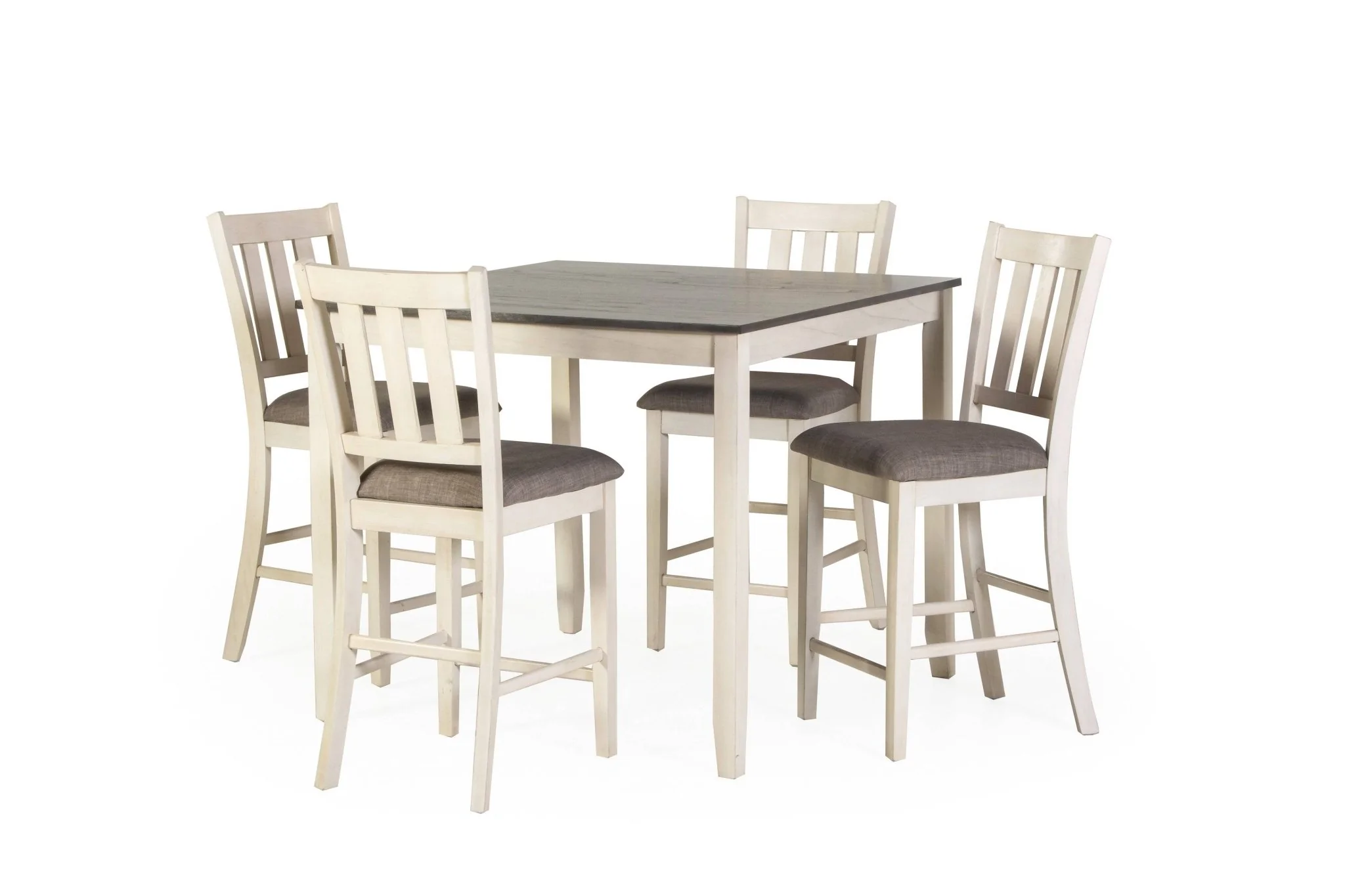 White-Gray 5-Piece Counter-Height Dining Set - Square Table & 4 Stools