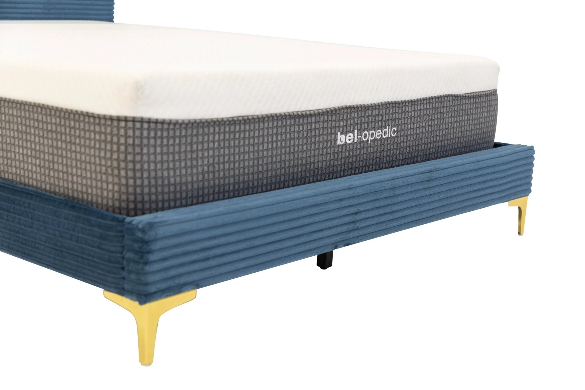 Midnight Blue Velvet Queen Bed with Storage Bench