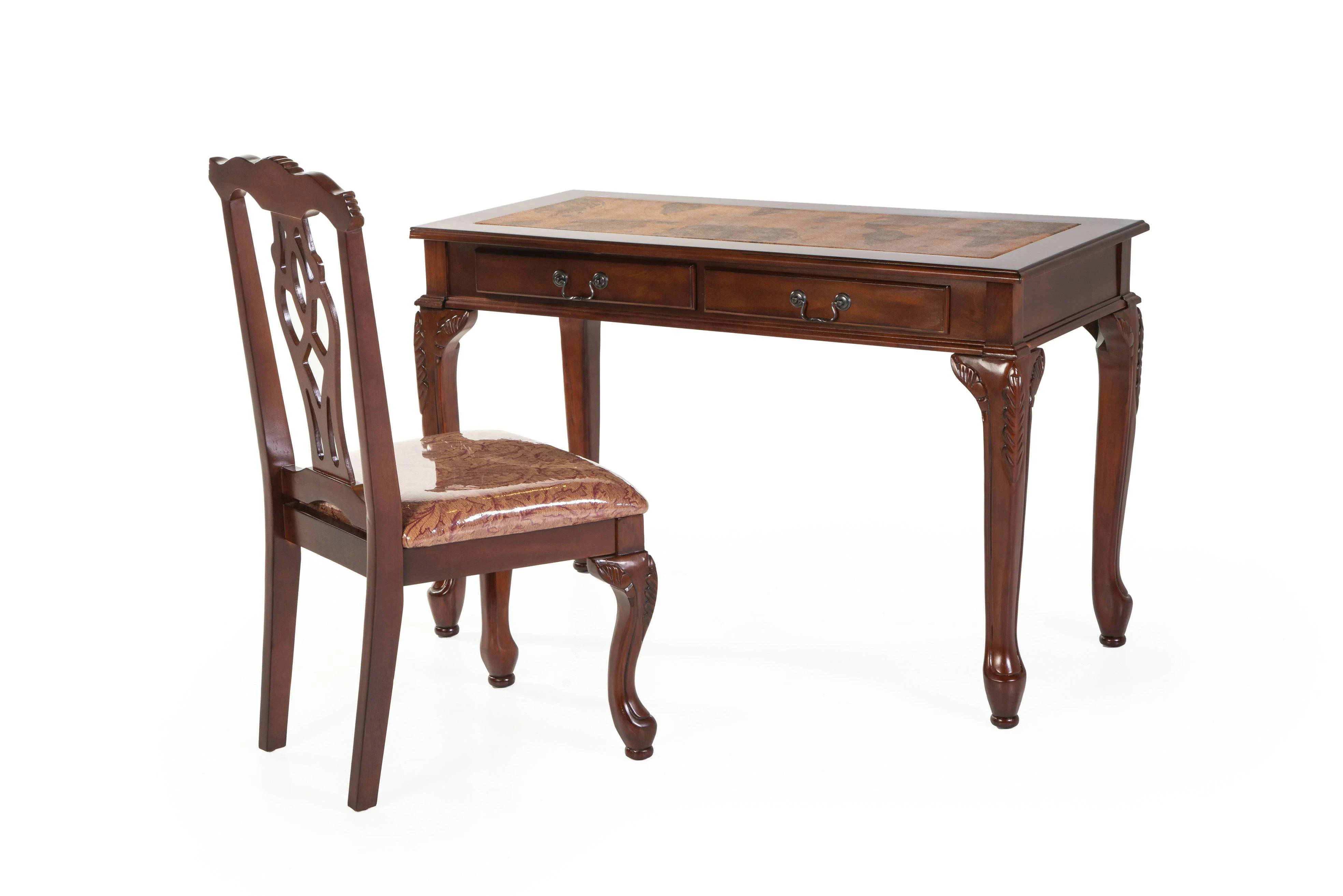 Vintage Map-Top Writing Desk & Chair Set (2-Piece) – Cherry
