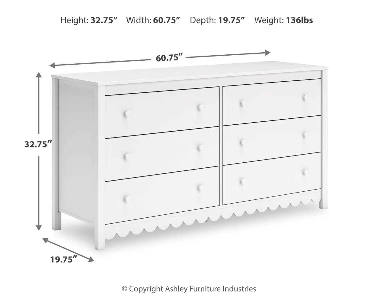 111-hallityn-six-drawer-dresser-white-3.webp Hallityn - Six Drawer Dresser - White