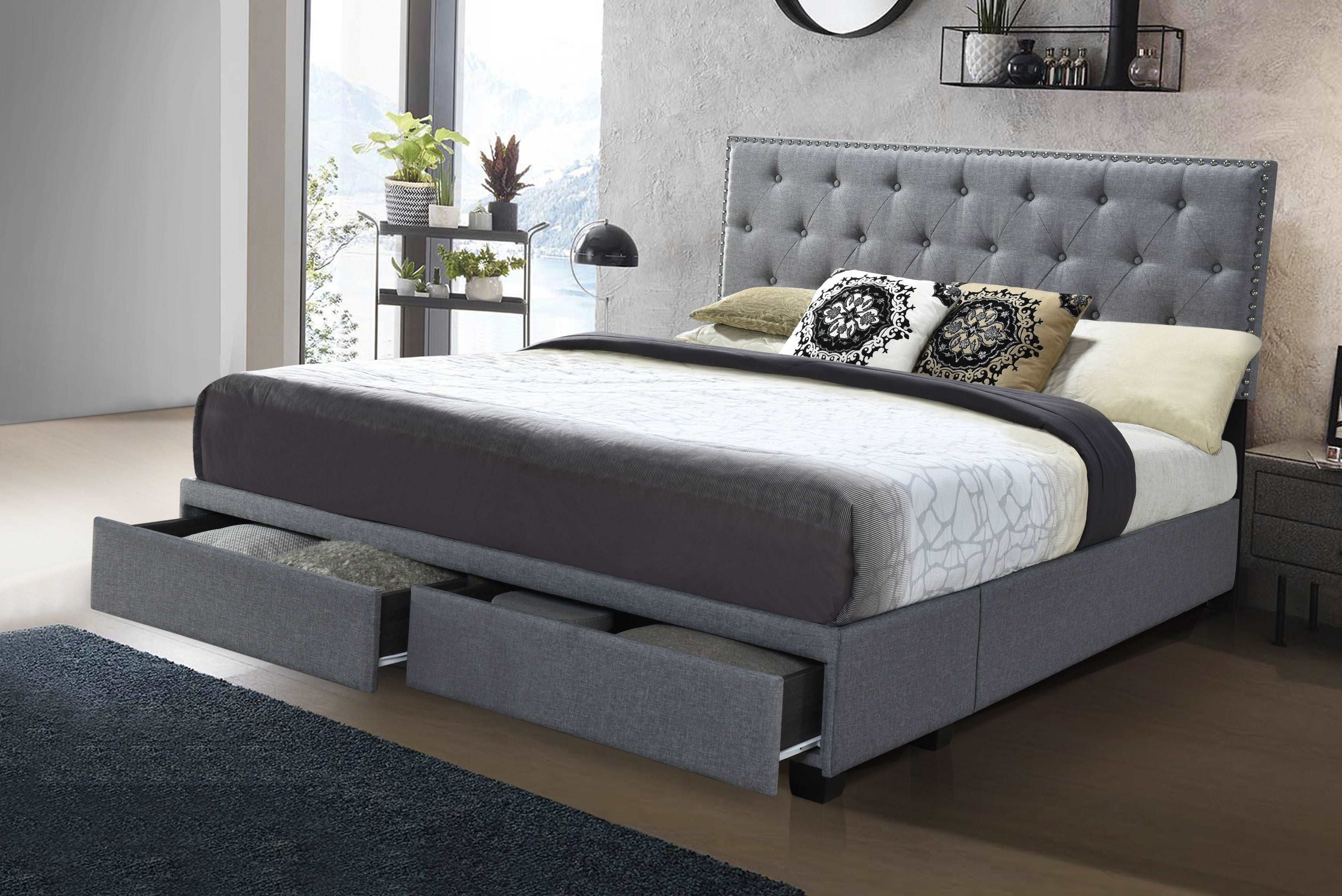 112-gray-tufted-storage-bed-with-nailhead-trim-drawers-2.jpg Gray Tufted Storage Bed with Nailhead Trim & Drawers