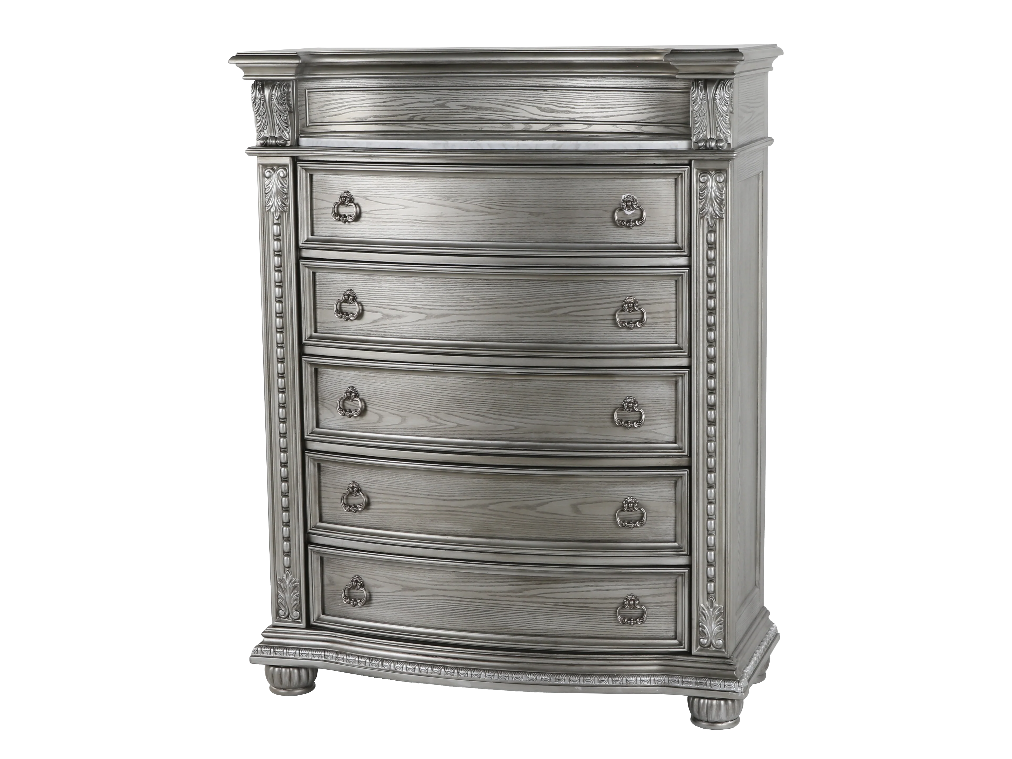 Cavalier Antique Gray 5-Drawer Chest with Marble Top