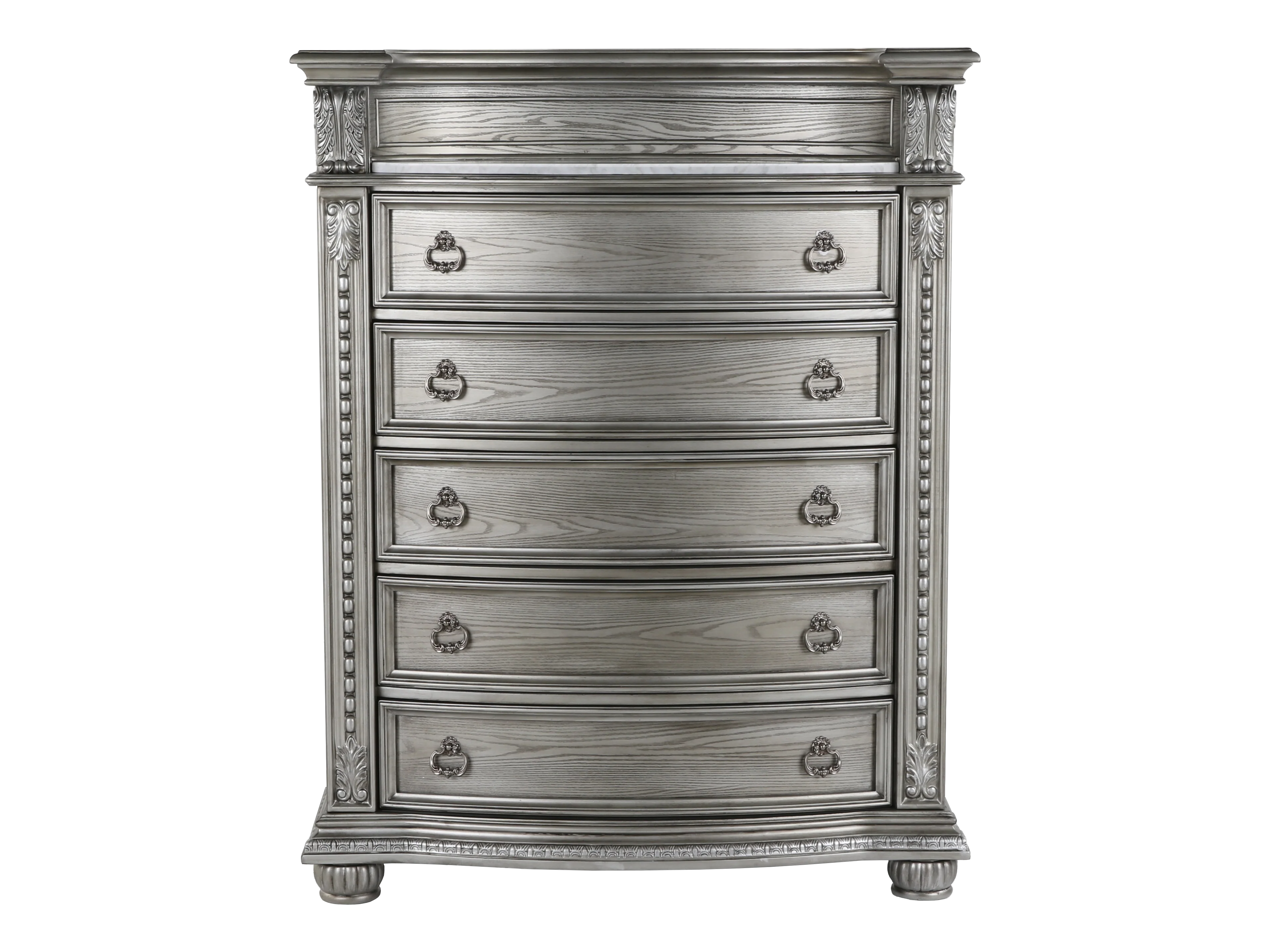 Cavalier Antique Gray 5-Drawer Chest with Marble Top