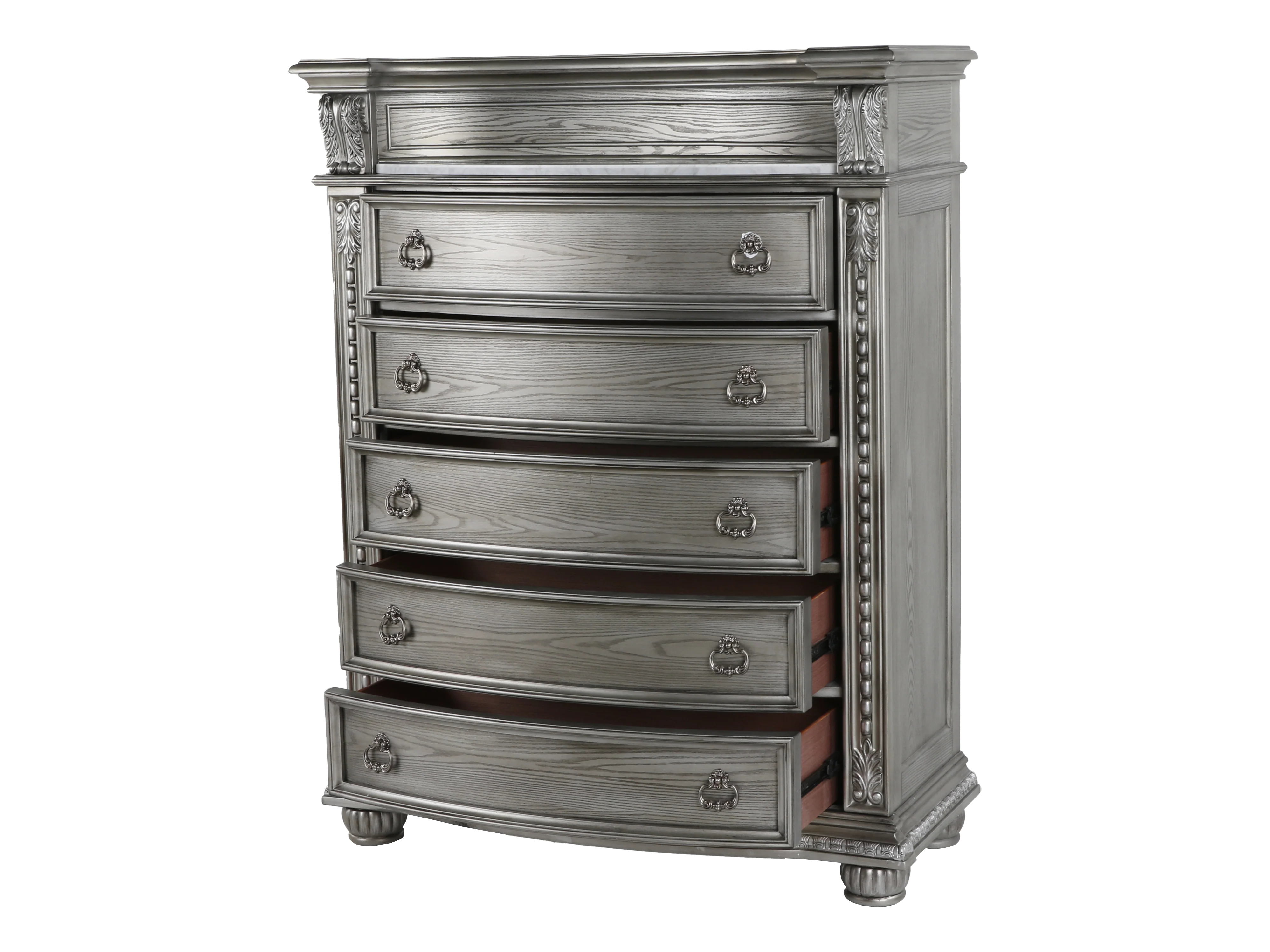 Cavalier Antique Gray 5-Drawer Chest with Marble Top