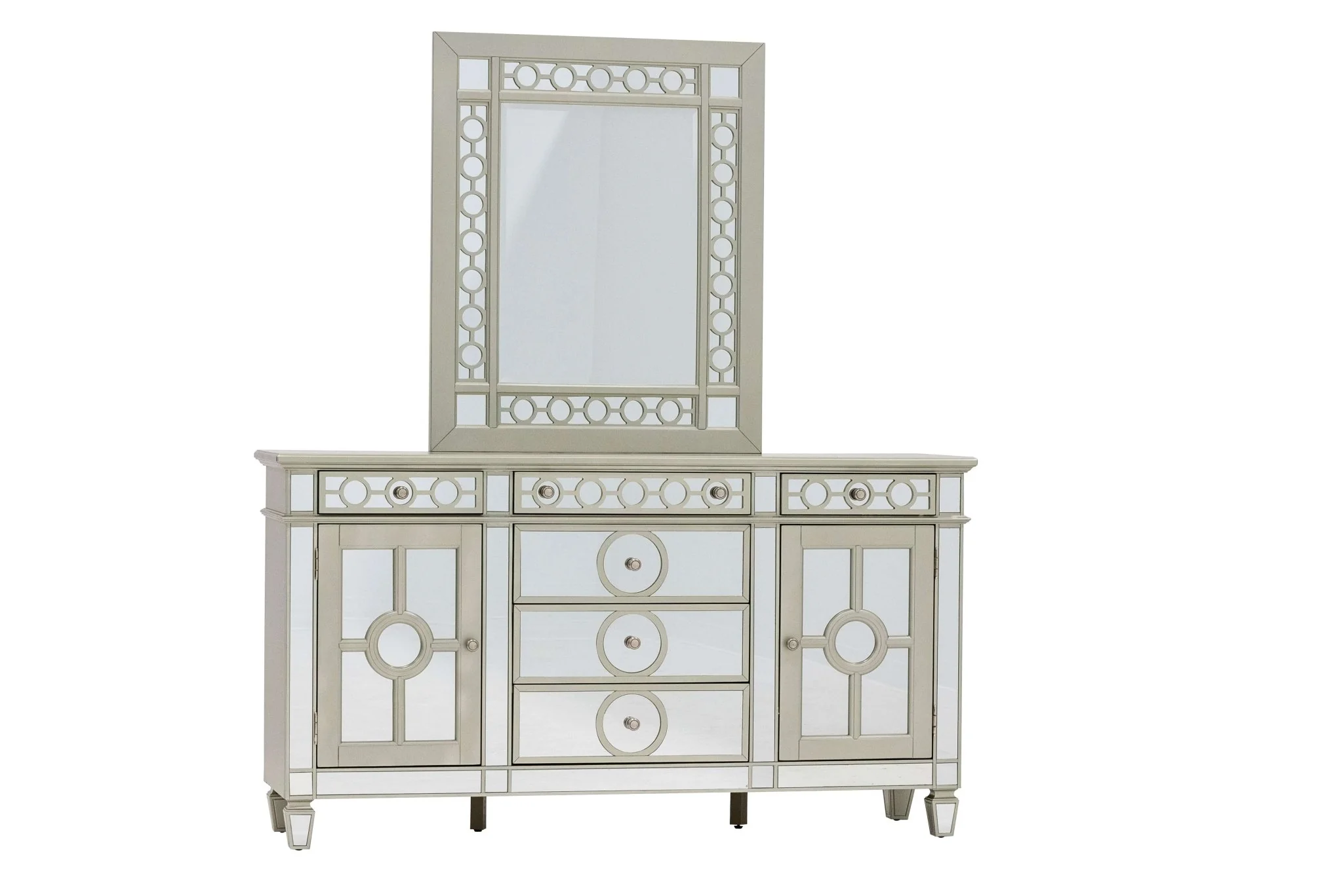 Glam Mirrored Sideboard & Buffet with Mirror in Champagne Finish
