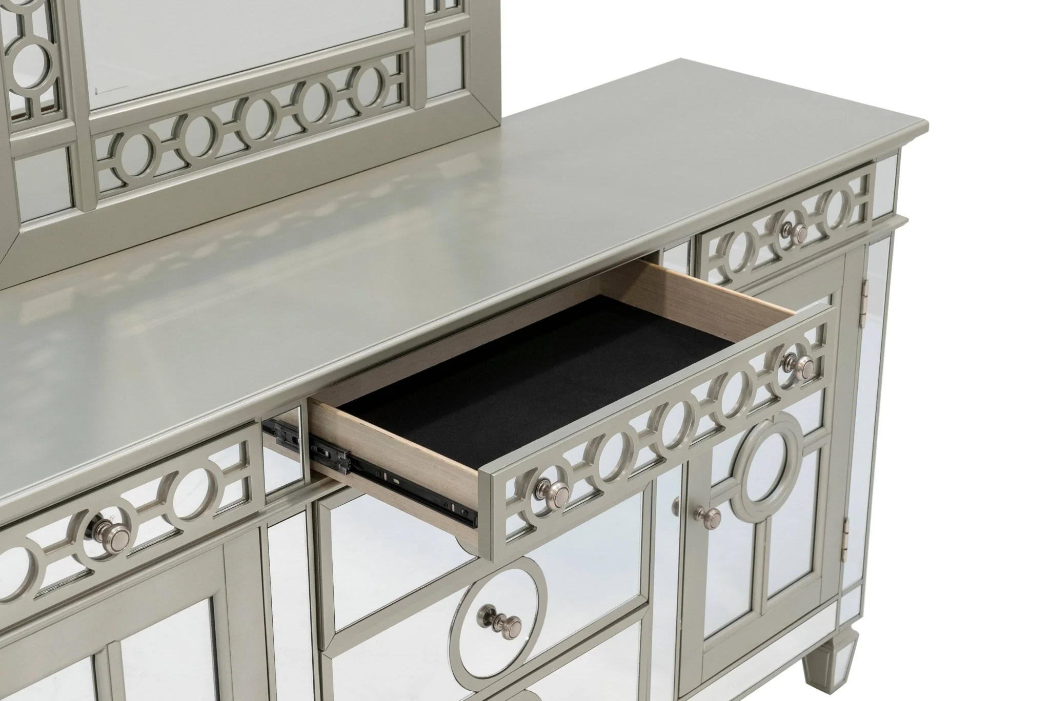 Glam Mirrored Sideboard & Buffet with Mirror in Champagne Finish