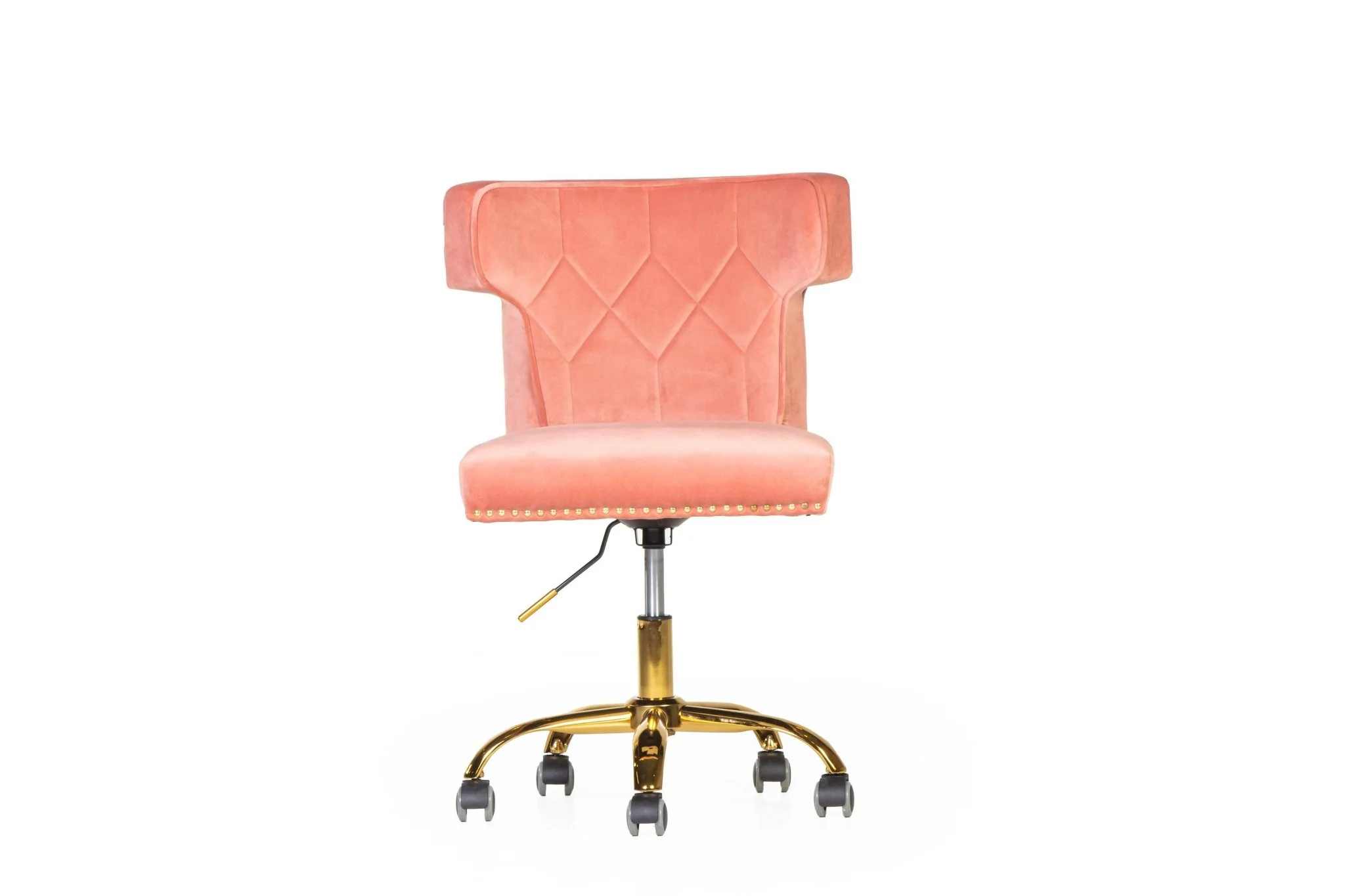 Blush Pink Velvet Glam Swivel Office Chair with Gold Base & Casters