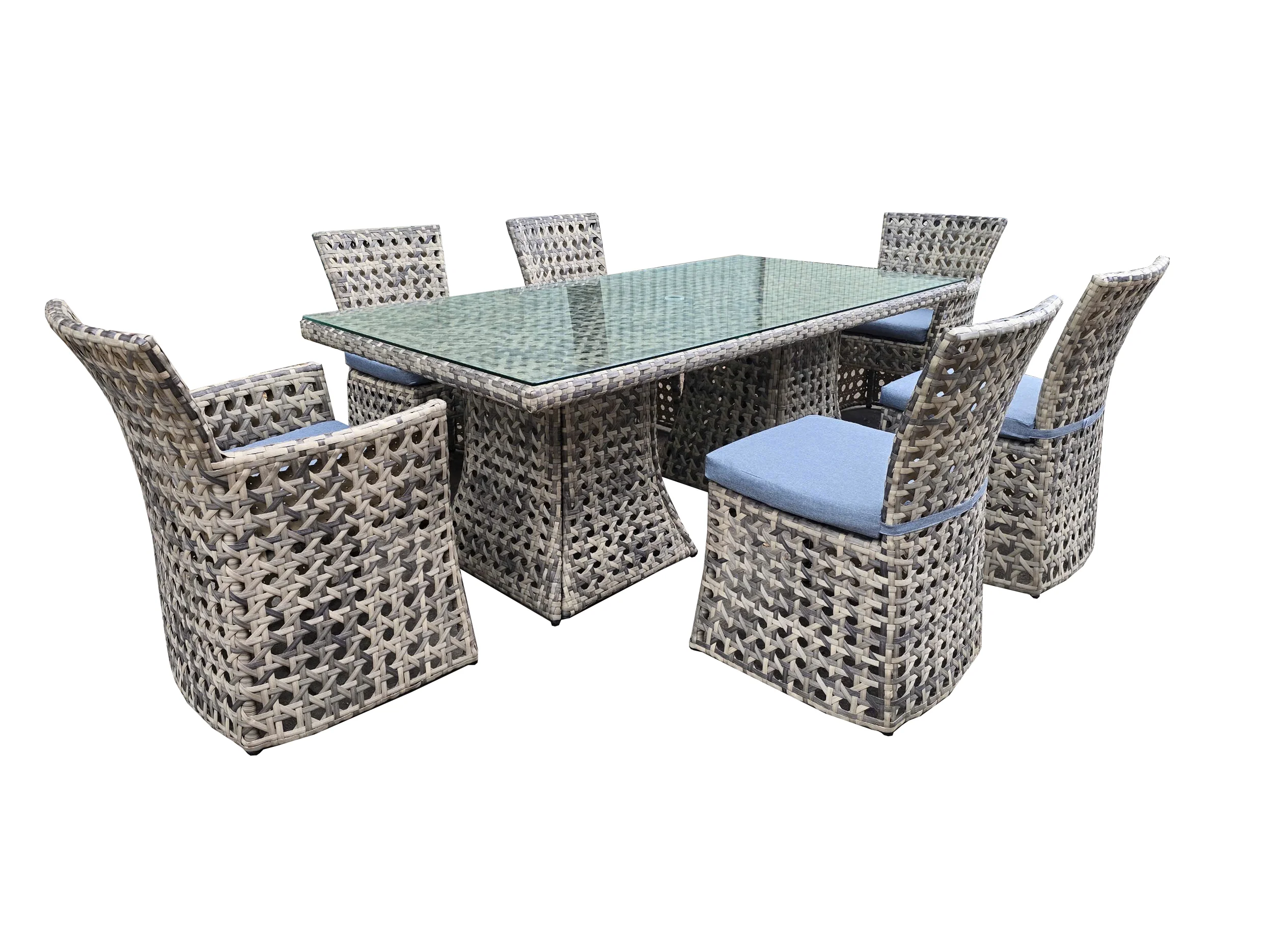 7-Piece Wicker Patio Dining Set - Tempered Glass Table & 6 Chairs