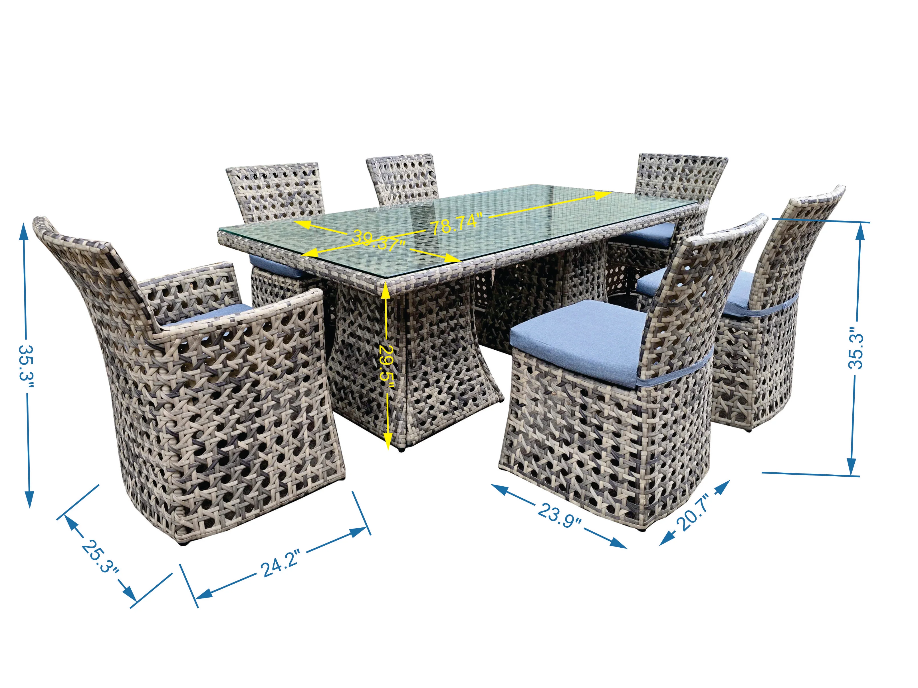 7-Piece Wicker Patio Dining Set - Tempered Glass Table & 6 Chairs