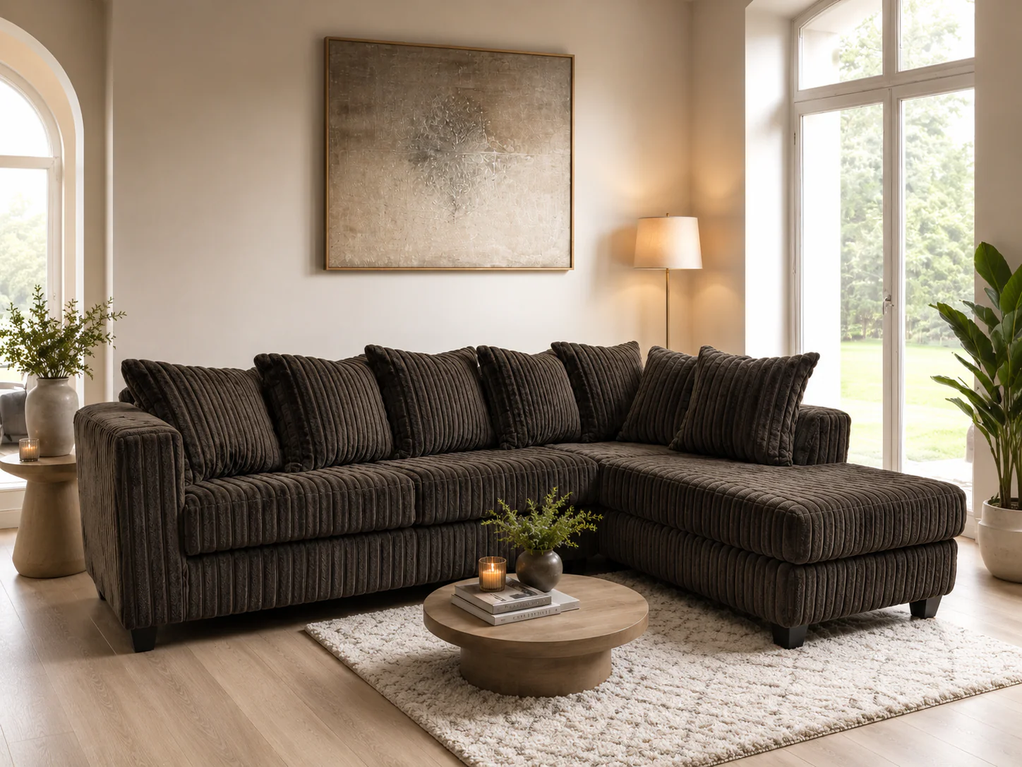 1183-chocolate-2-piece-ribbed-sectional-sofa-with-chaise-and-plush-channel-upholstery-2.webp Chocolate 2 Piece Ribbed Sectional Sofa with Chaise and Plush Channel Upholstery