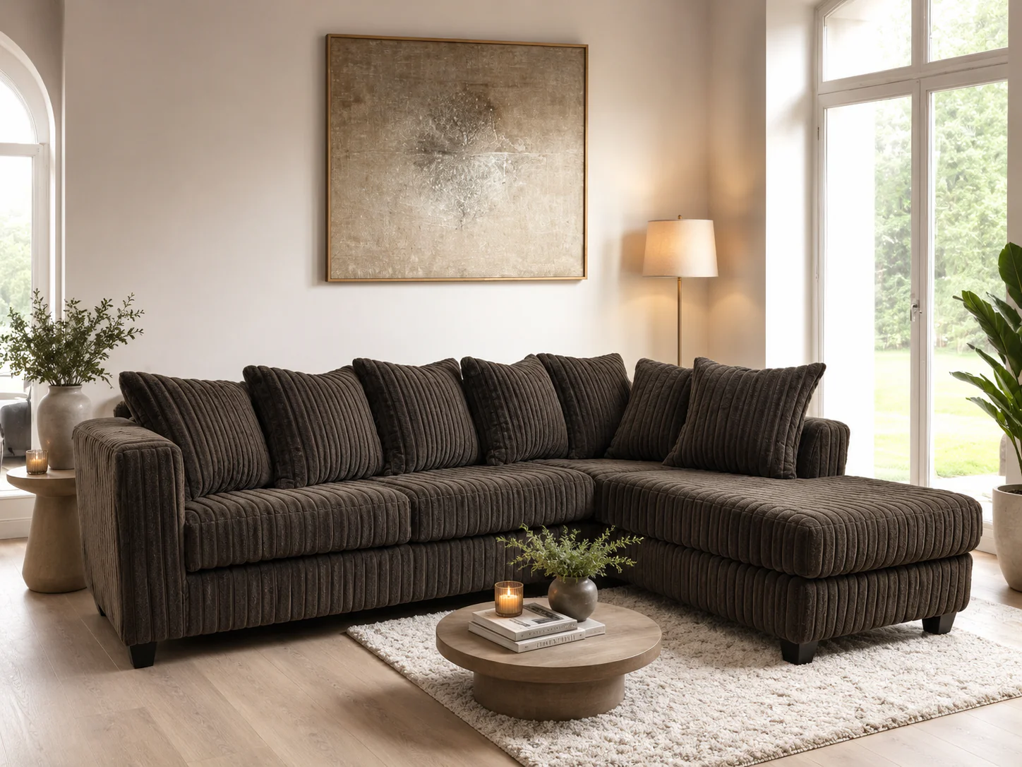 1183-chocolate-2-piece-ribbed-sectional-sofa-with-chaise-and-plush-channel-upholstery-3.webp Chocolate 2 Piece Ribbed Sectional Sofa with Chaise and Plush Channel Upholstery