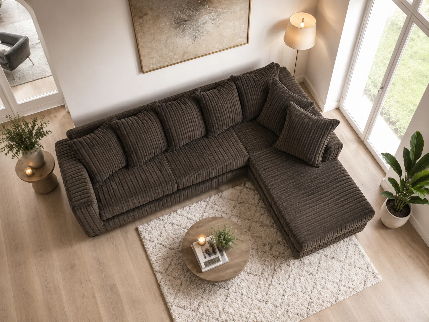 1183-chocolate-2-piece-ribbed-sectional-sofa-with-chaise-and-plush-channel-upholstery-4.webp Chocolate 2 Piece Ribbed Sectional Sofa with Chaise and Plush Channel Upholstery