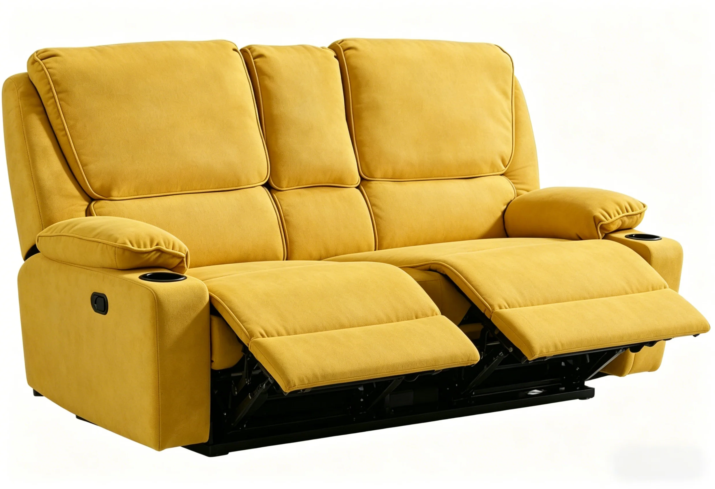 Yellow Manual Reclining Sofa & Loveseat Set with Storage Console and Cup Holders