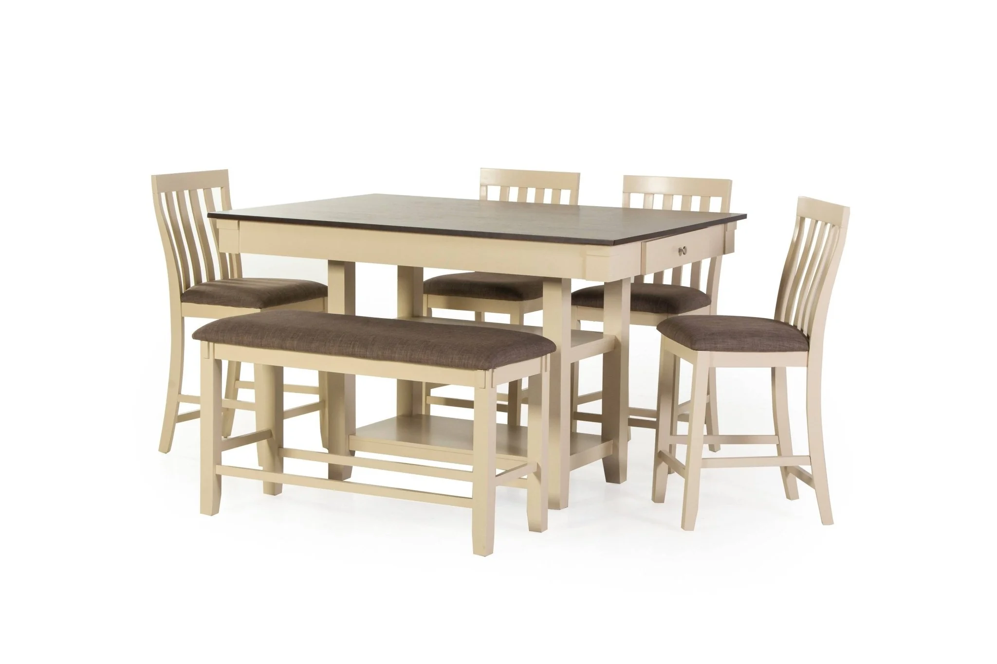 Milk/Dark Brown Counter-Height 6-Piece Dining Set with Storage Shelves