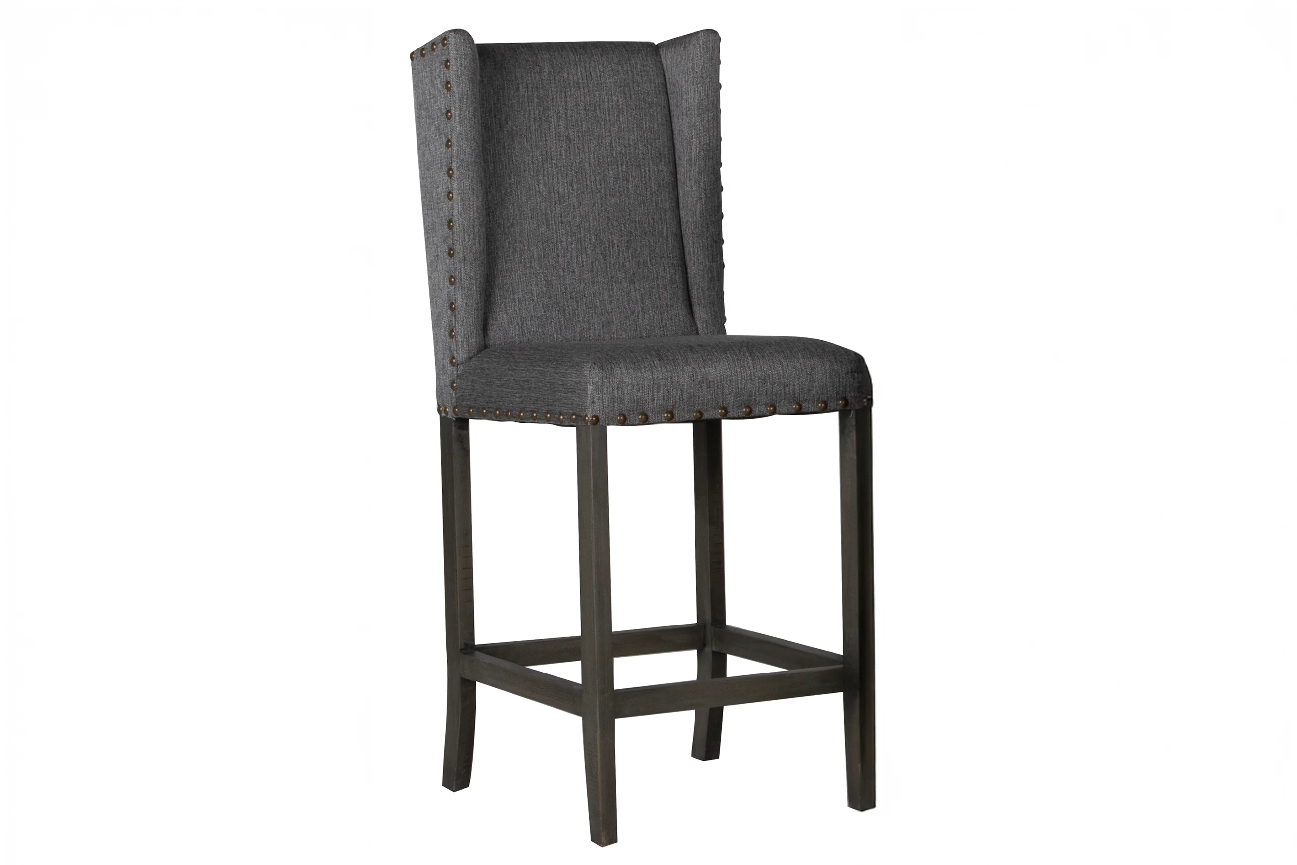 1193-gray-upholstered-wingback-bar-stool-with-nailhead-trim-1.webp Gray Upholstered Wingback Bar Stool with Nailhead Trim