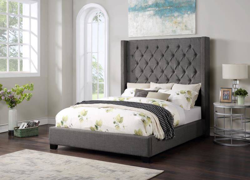 120-grey-wingback-upholstered-bed-with-tall-tufted-headboard-2.jpg Grey Wingback Upholstered Bed with Tall Tufted Headboard