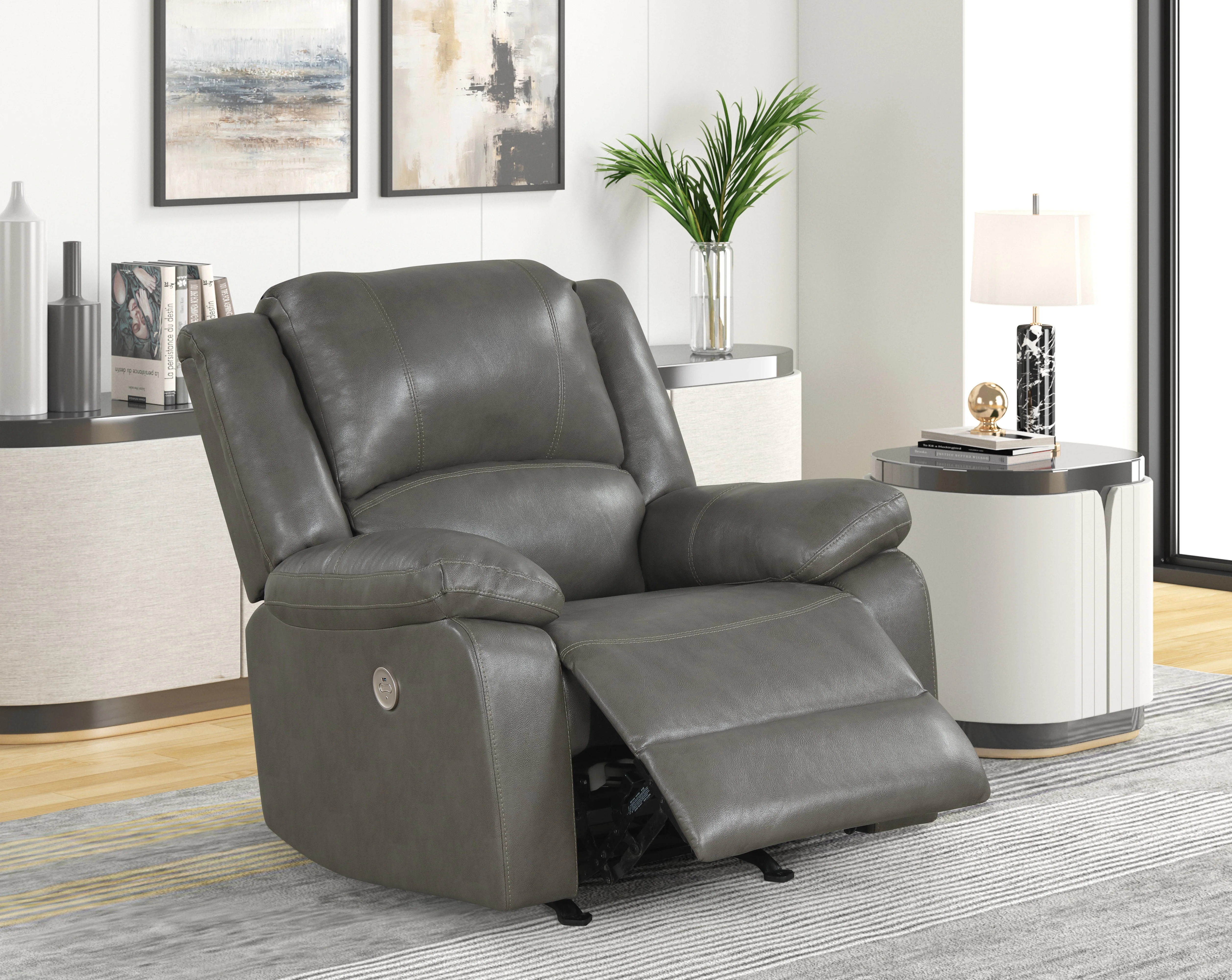 1205-gray-contemporary-leather-air-power-rocker-recliner-with-usb-charging-1.webp Gray Contemporary Leather-Air Power Rocker Recliner with USB Charging