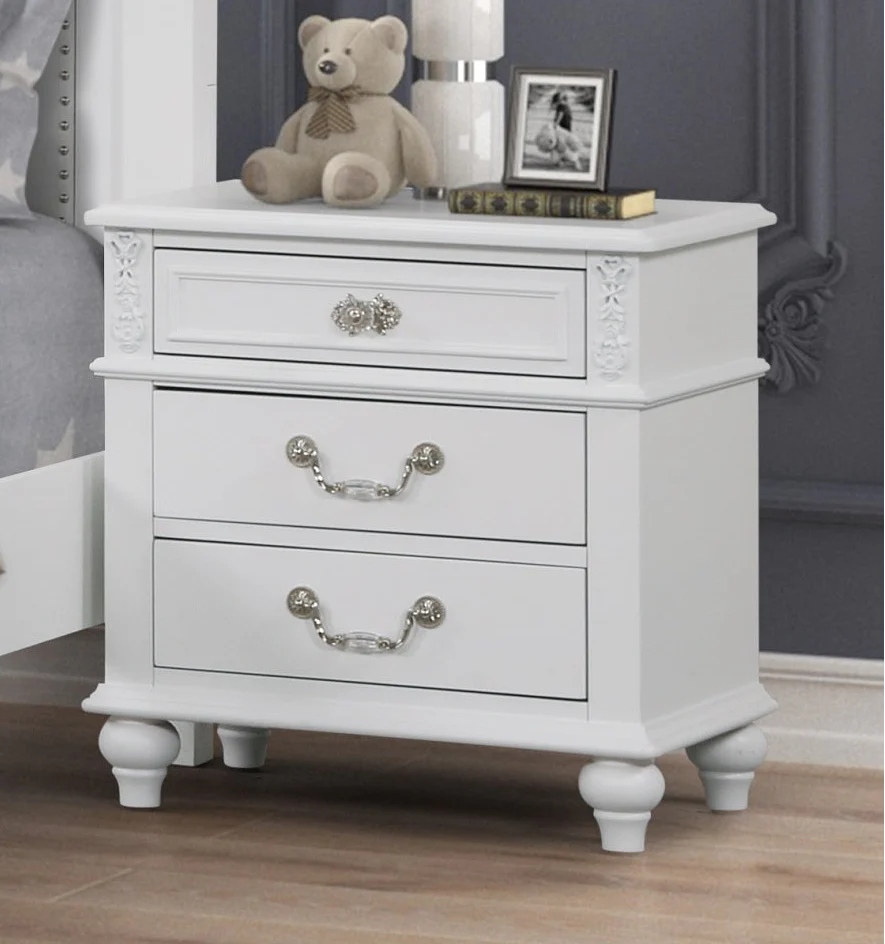White Glam USB Nightstand with Wooden Top