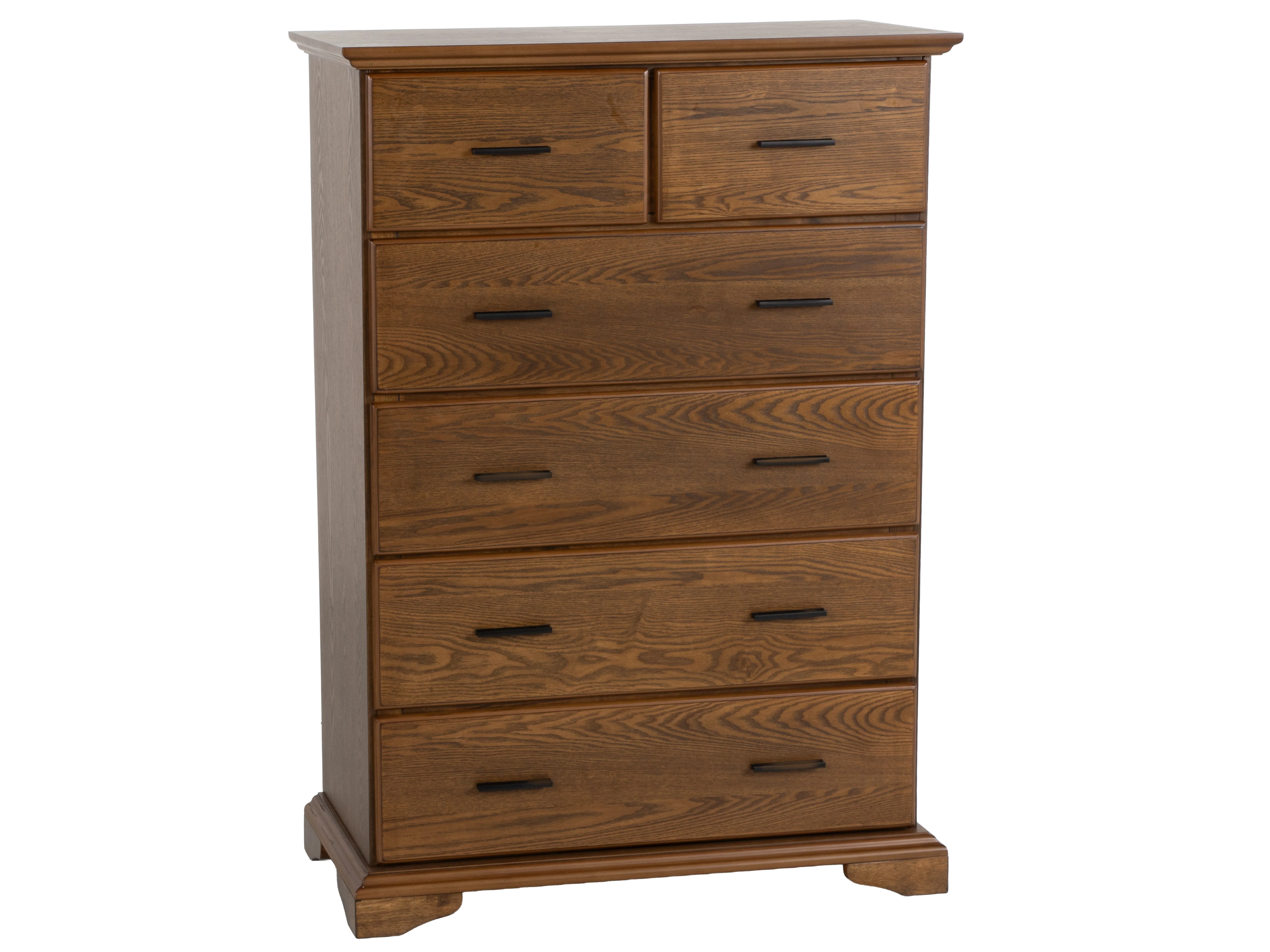 Light Oak 6-Drawer Bedroom Chest with Black Metal Pulls