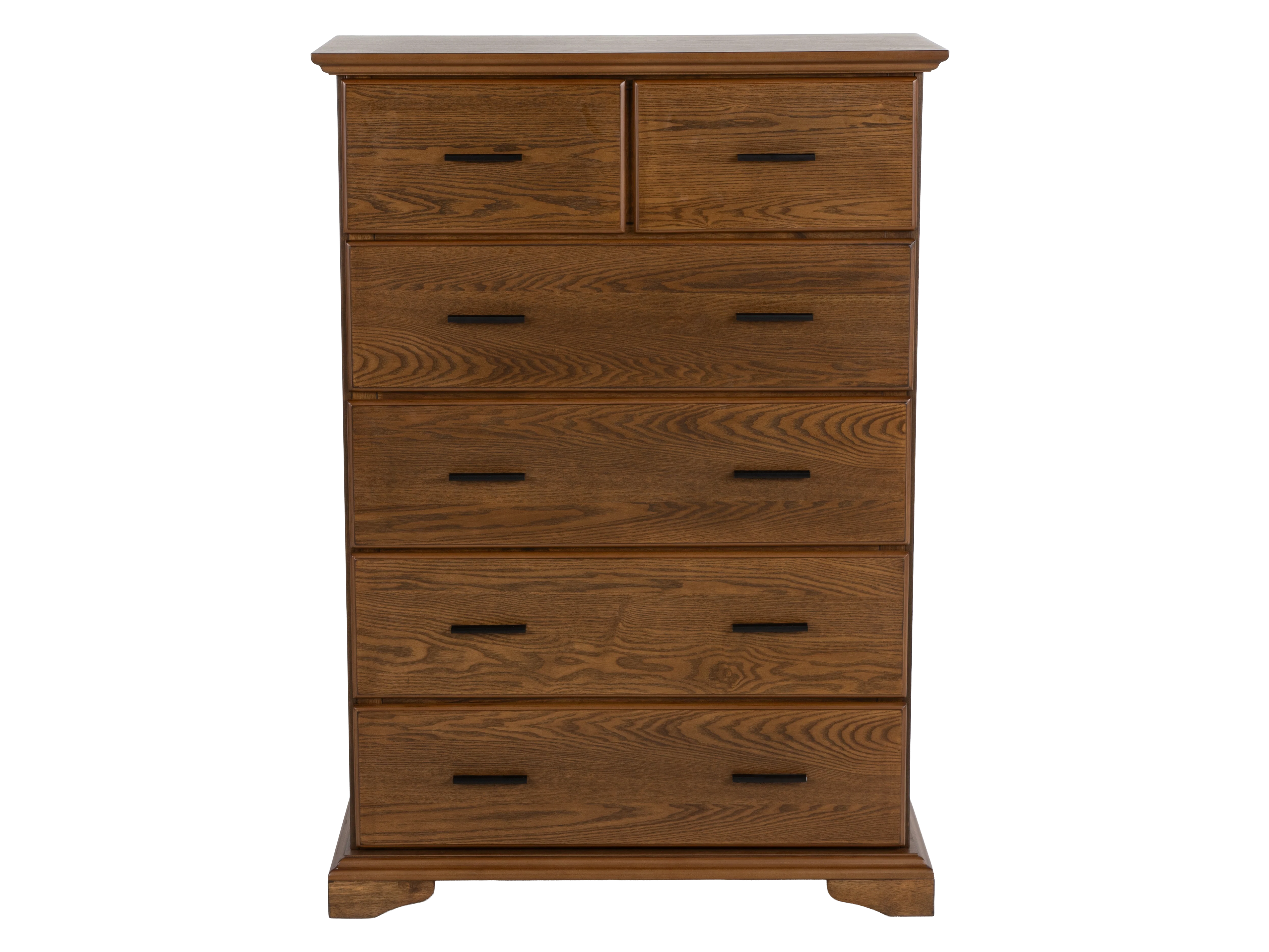 Light Oak 6-Drawer Bedroom Chest with Black Metal Pulls
