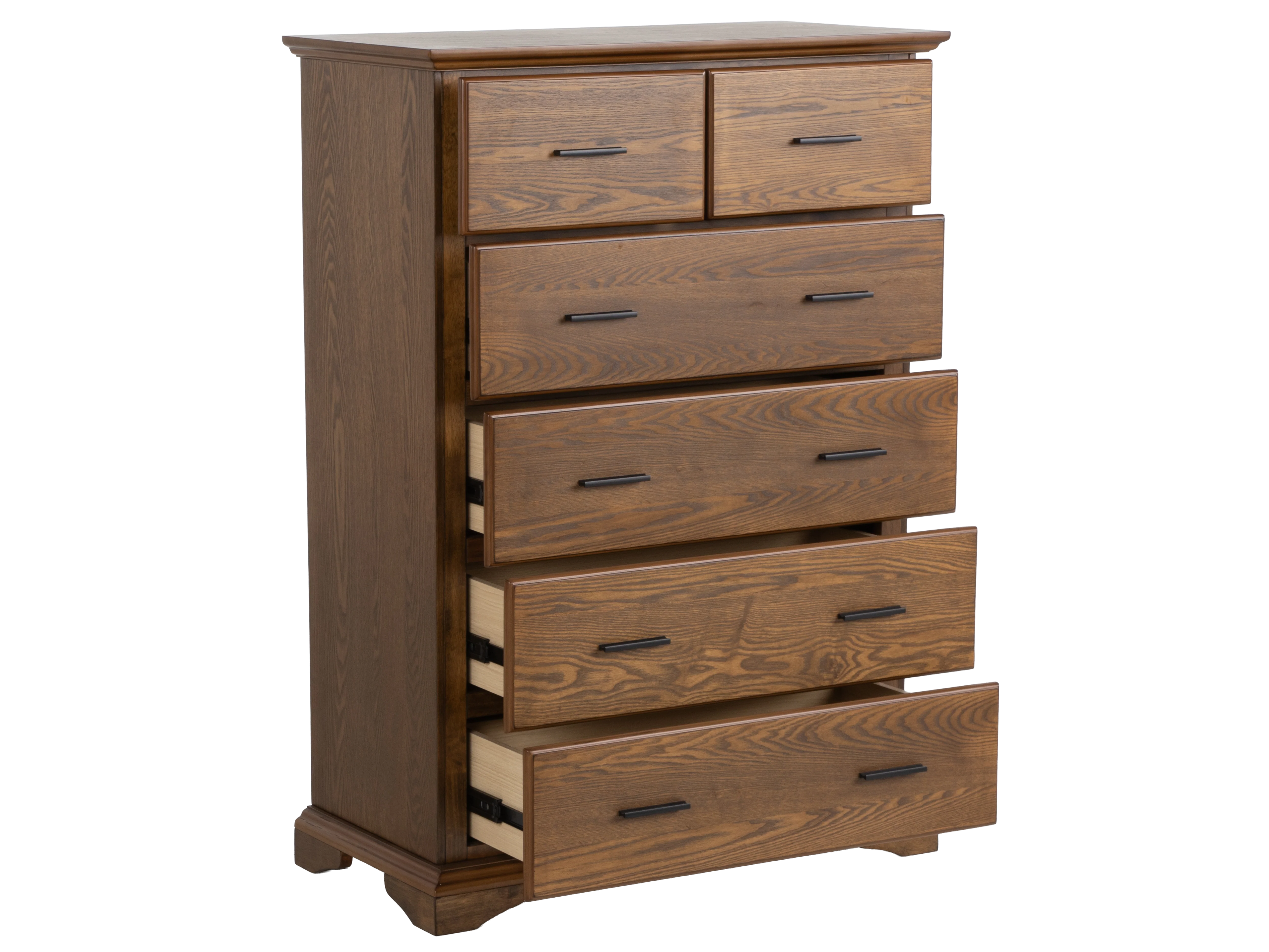 Light Oak 6-Drawer Bedroom Chest with Black Metal Pulls