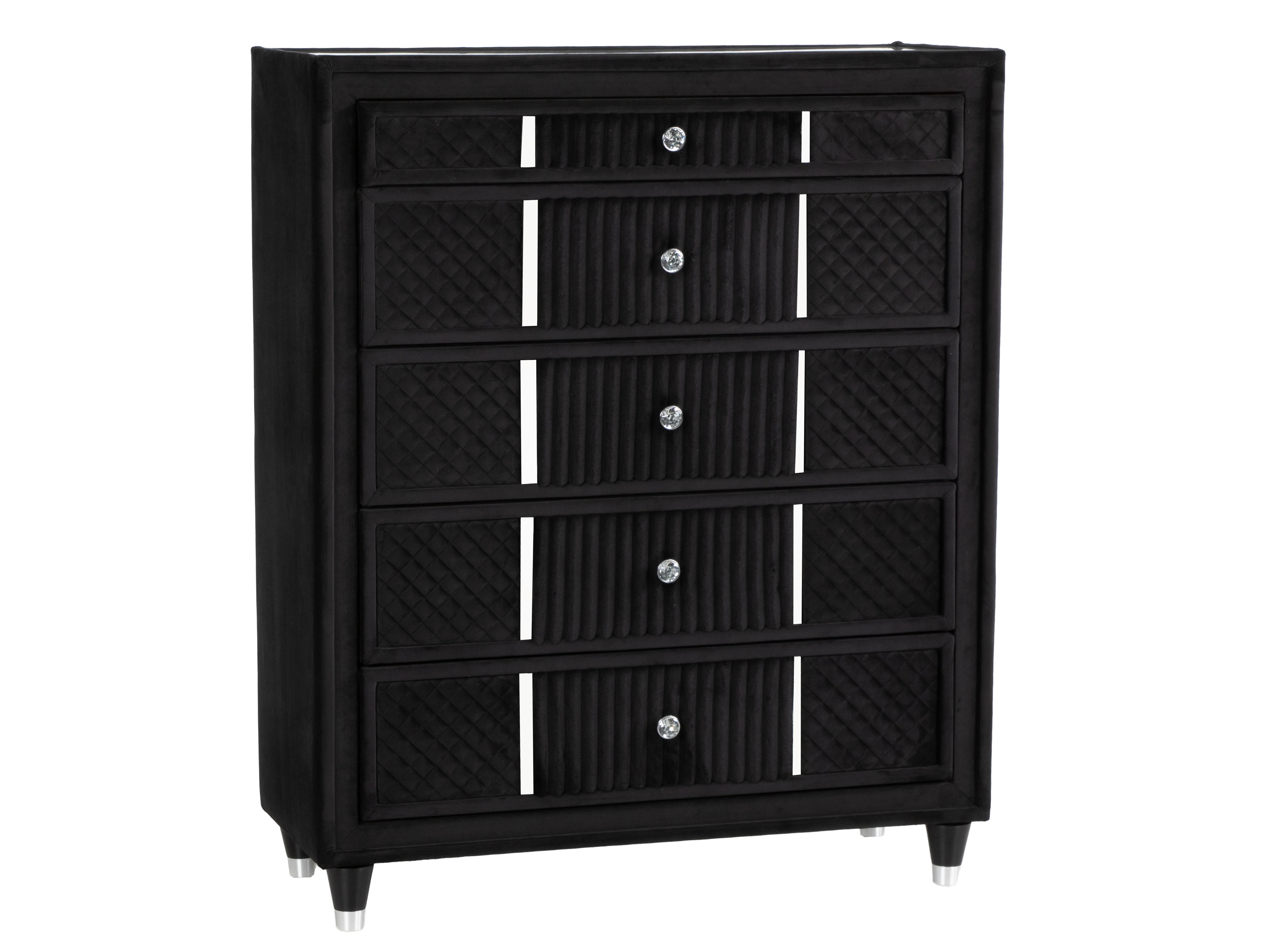 Velvet Black 5-Drawer Chest with Corduroy Accents, Dovetail Drawers & Ball-Bearing Glides