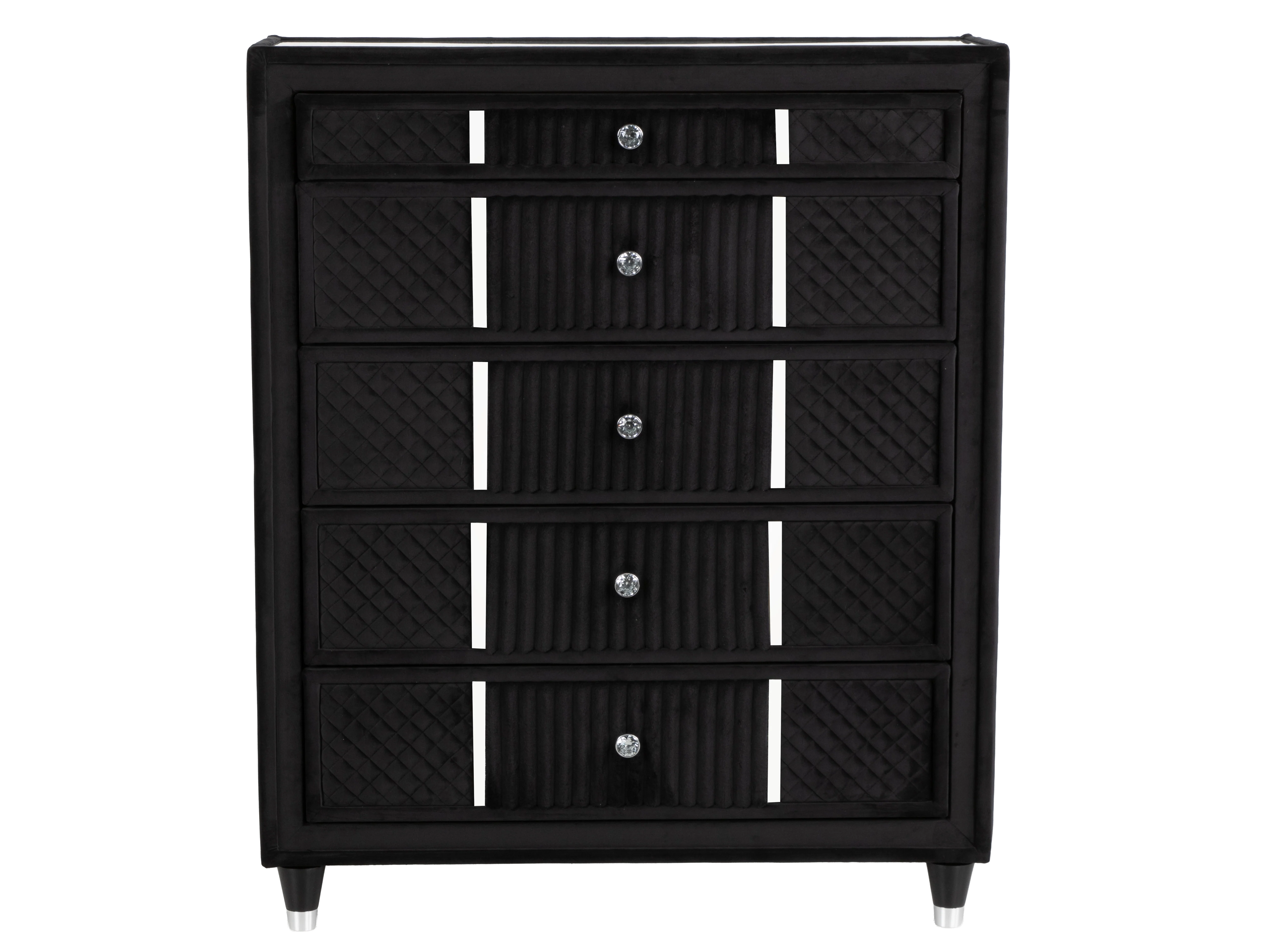 Velvet Black 5-Drawer Chest with Corduroy Accents, Dovetail Drawers & Ball-Bearing Glides