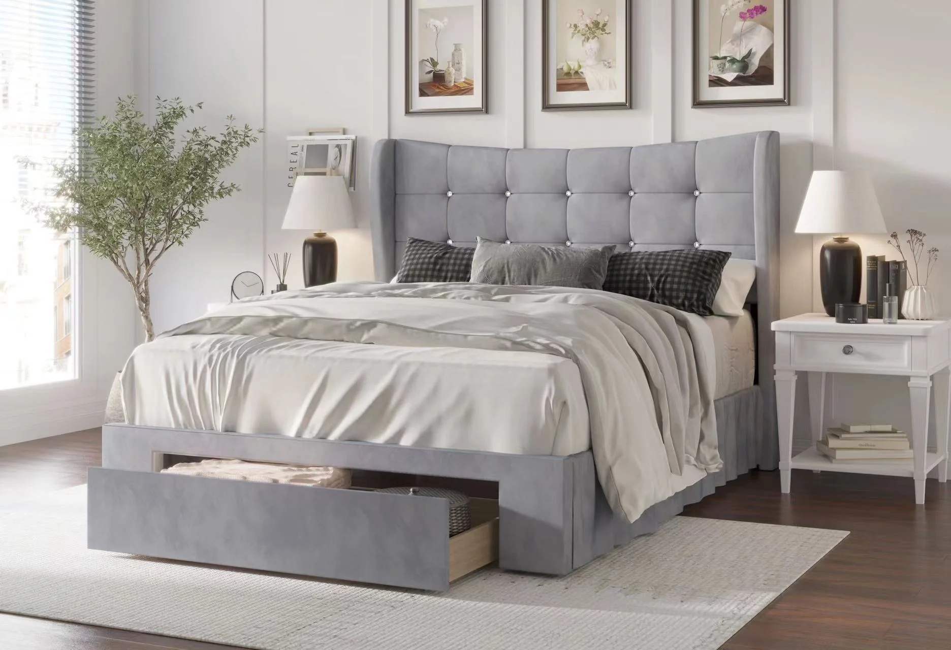 1223-gray-velvet-tufted-wingback-storage-queen-bed-1.webp Gray Velvet Tufted Wingback Storage Queen Bed