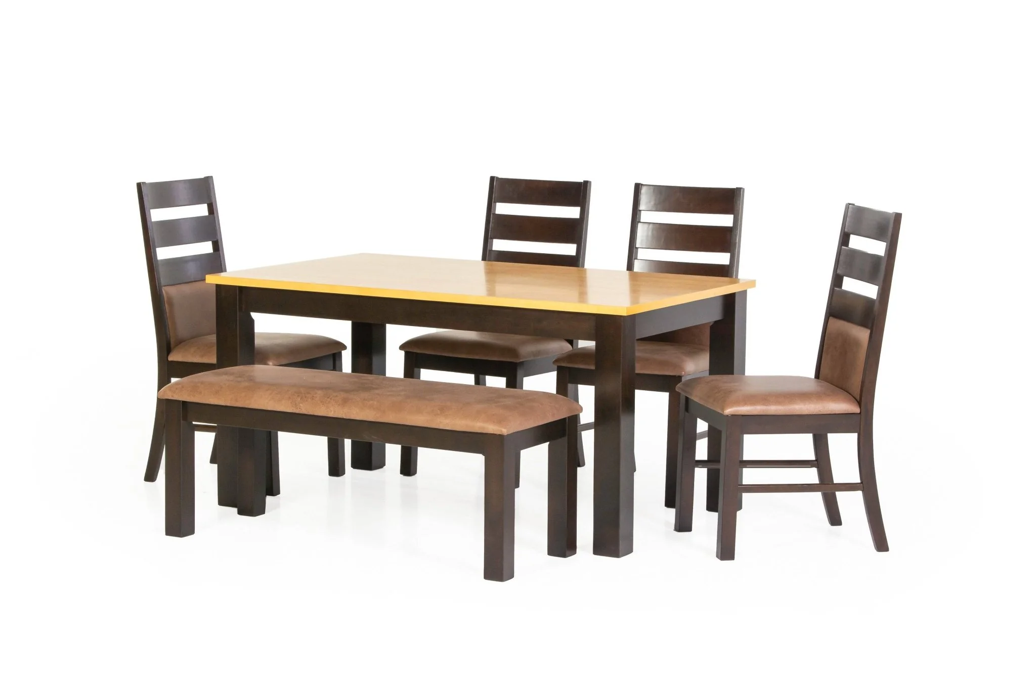 6-Piece Beech & Cappuccino Dining Set with Bench (Table + 4 Chairs + Bench)