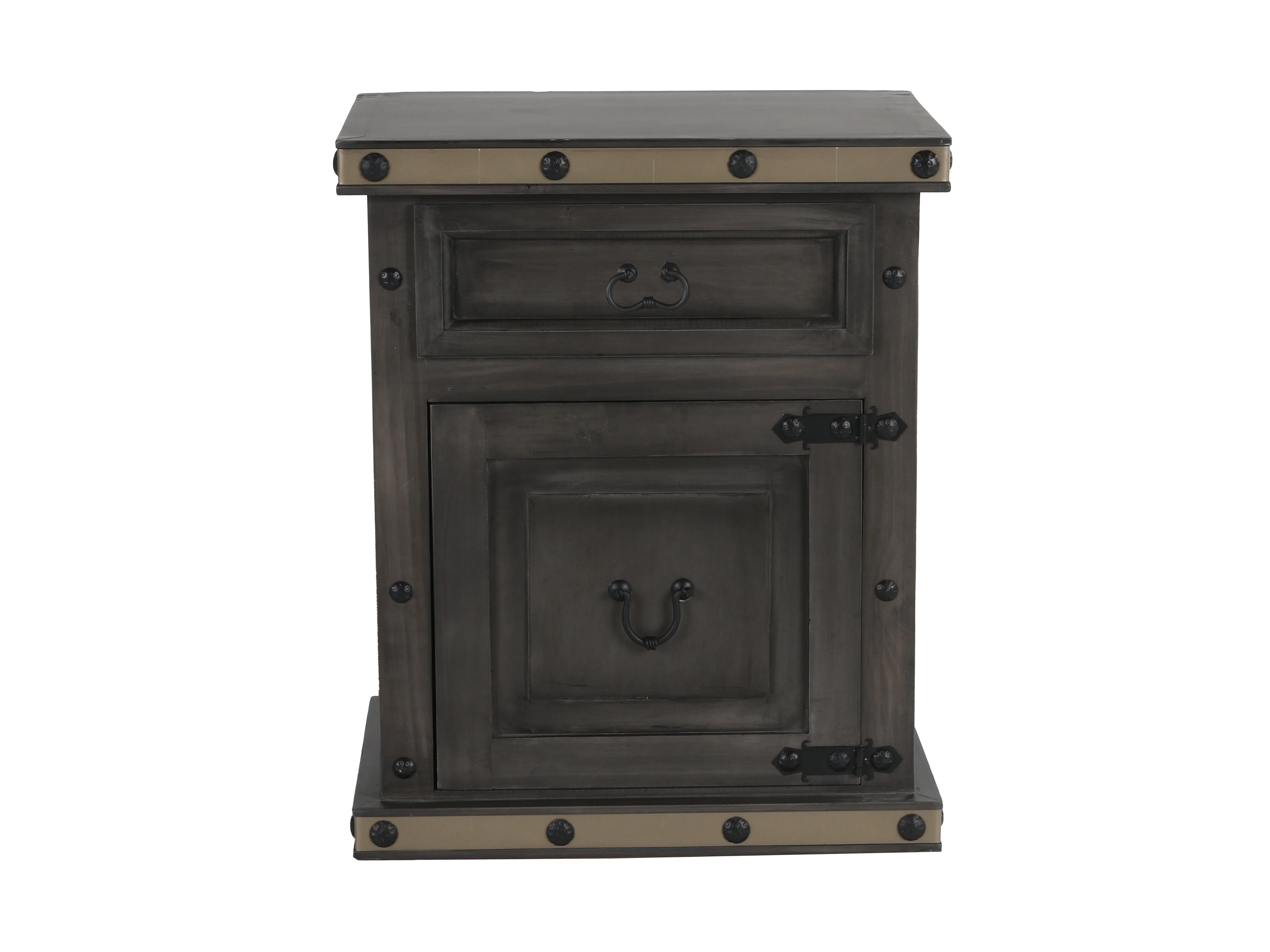 Charcoal Gray Rustic Industrial Nightstand with Drawer & Cabinet Storage