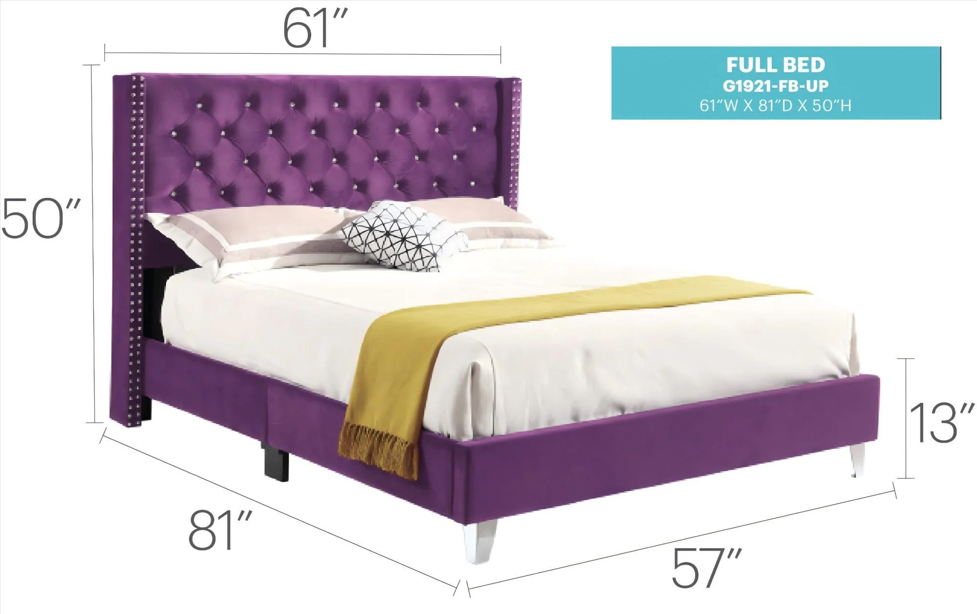 Upholstered Nailhead Trim Chic Bed