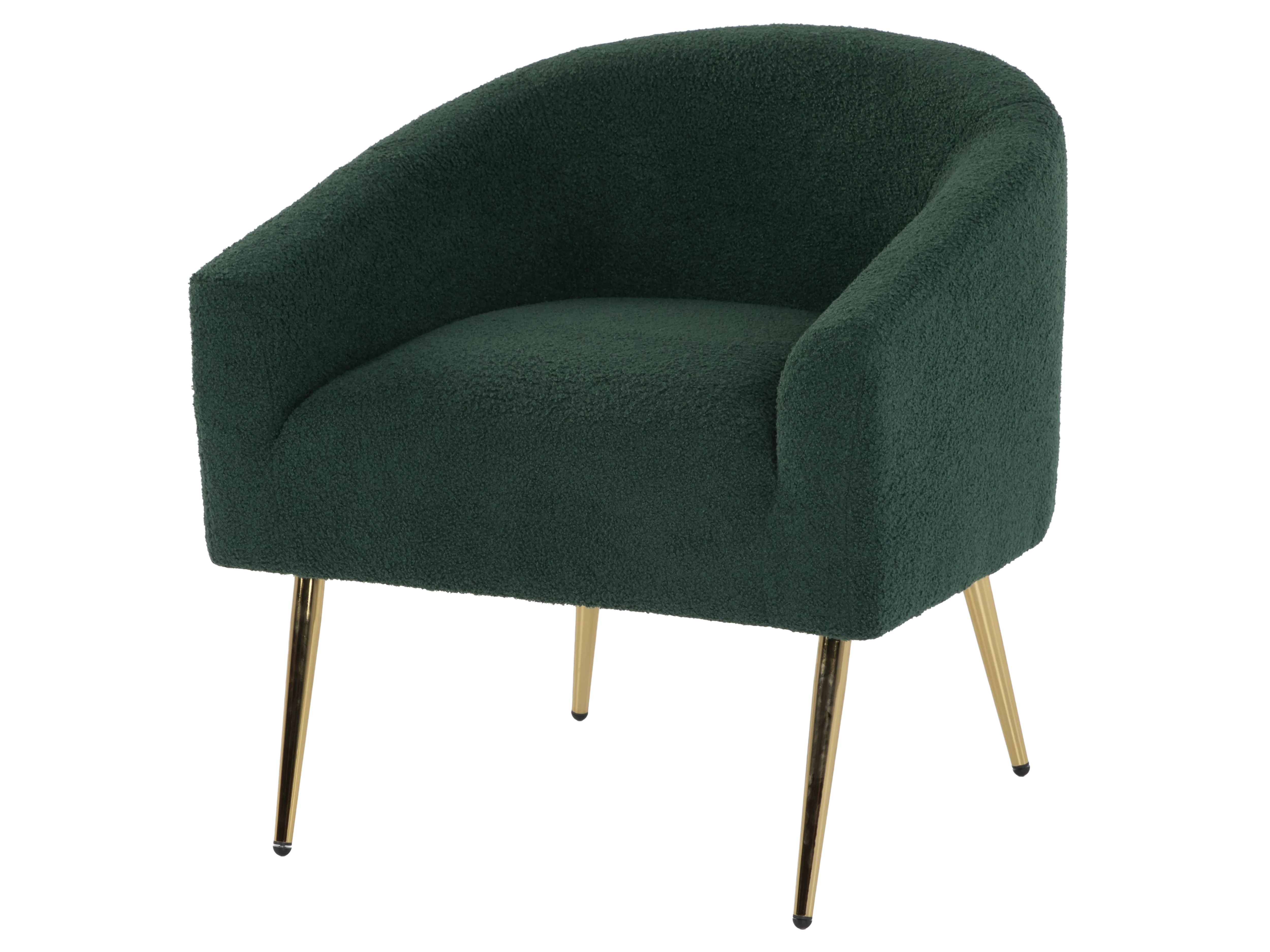 Dark Green Boucle Barrel Accent Chair with Gold Metal Legs