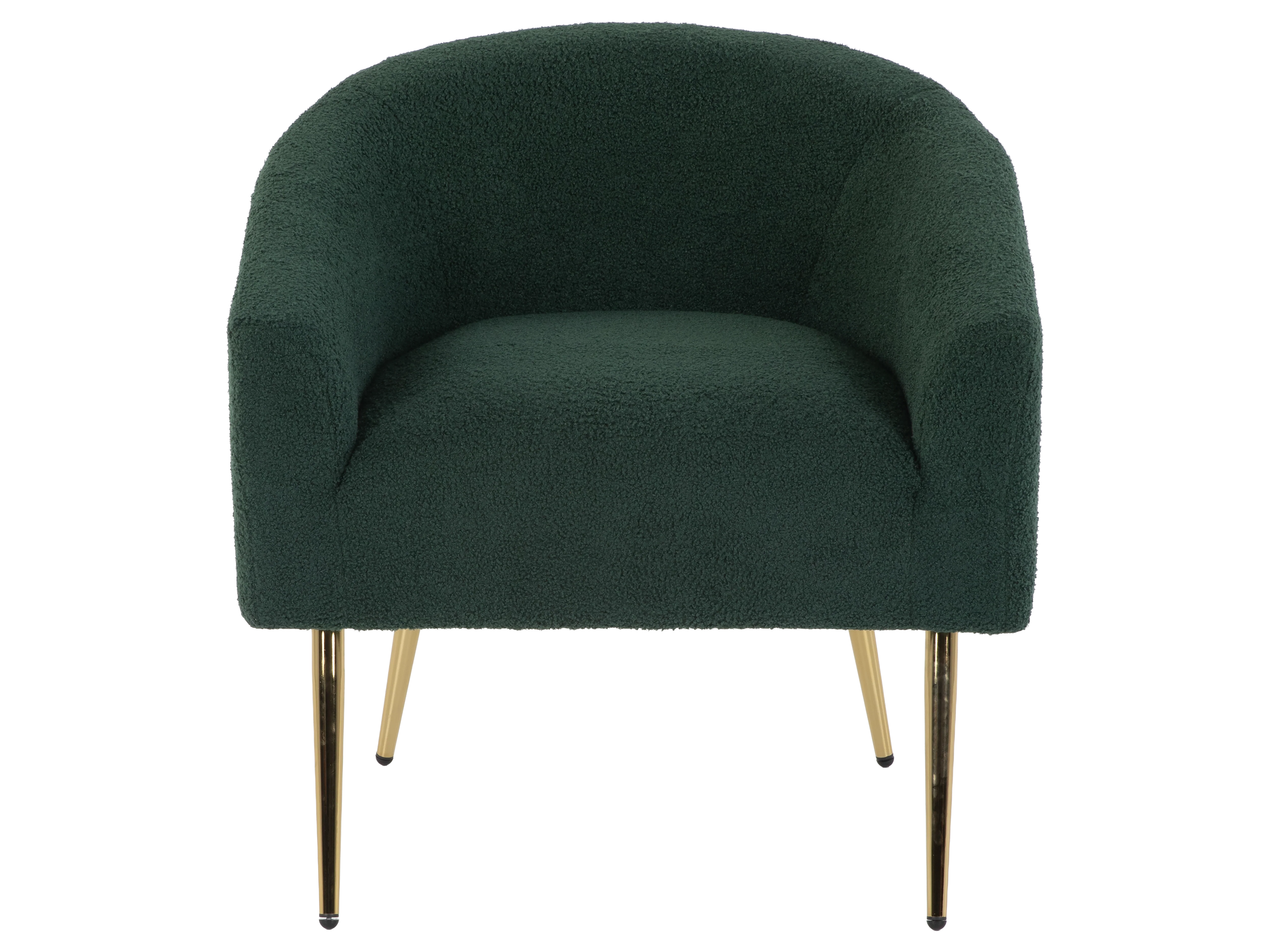 Dark Green Boucle Barrel Accent Chair with Gold Metal Legs