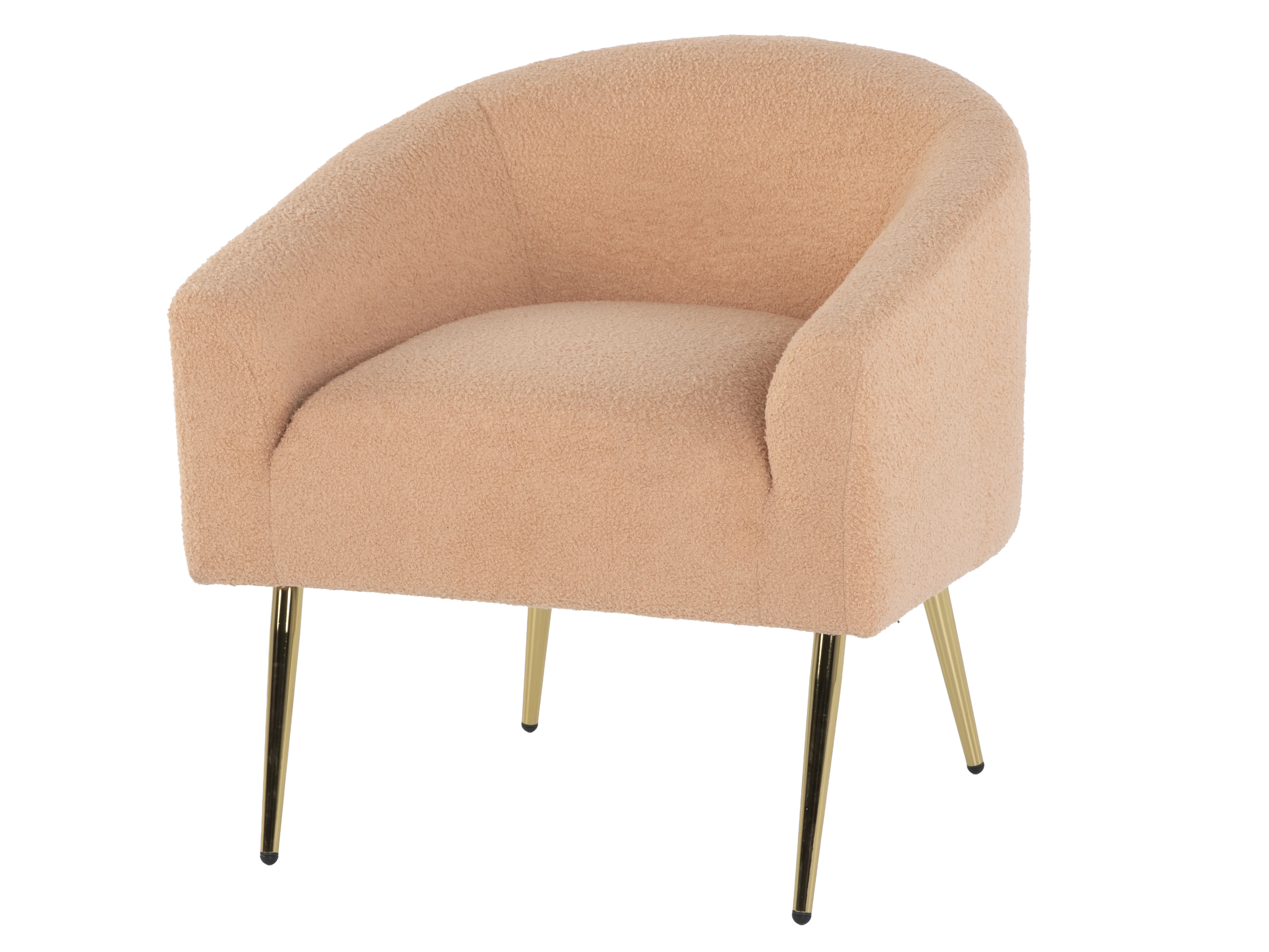 Light Brown Boucle Barrel Chair with Gold Metal Legs