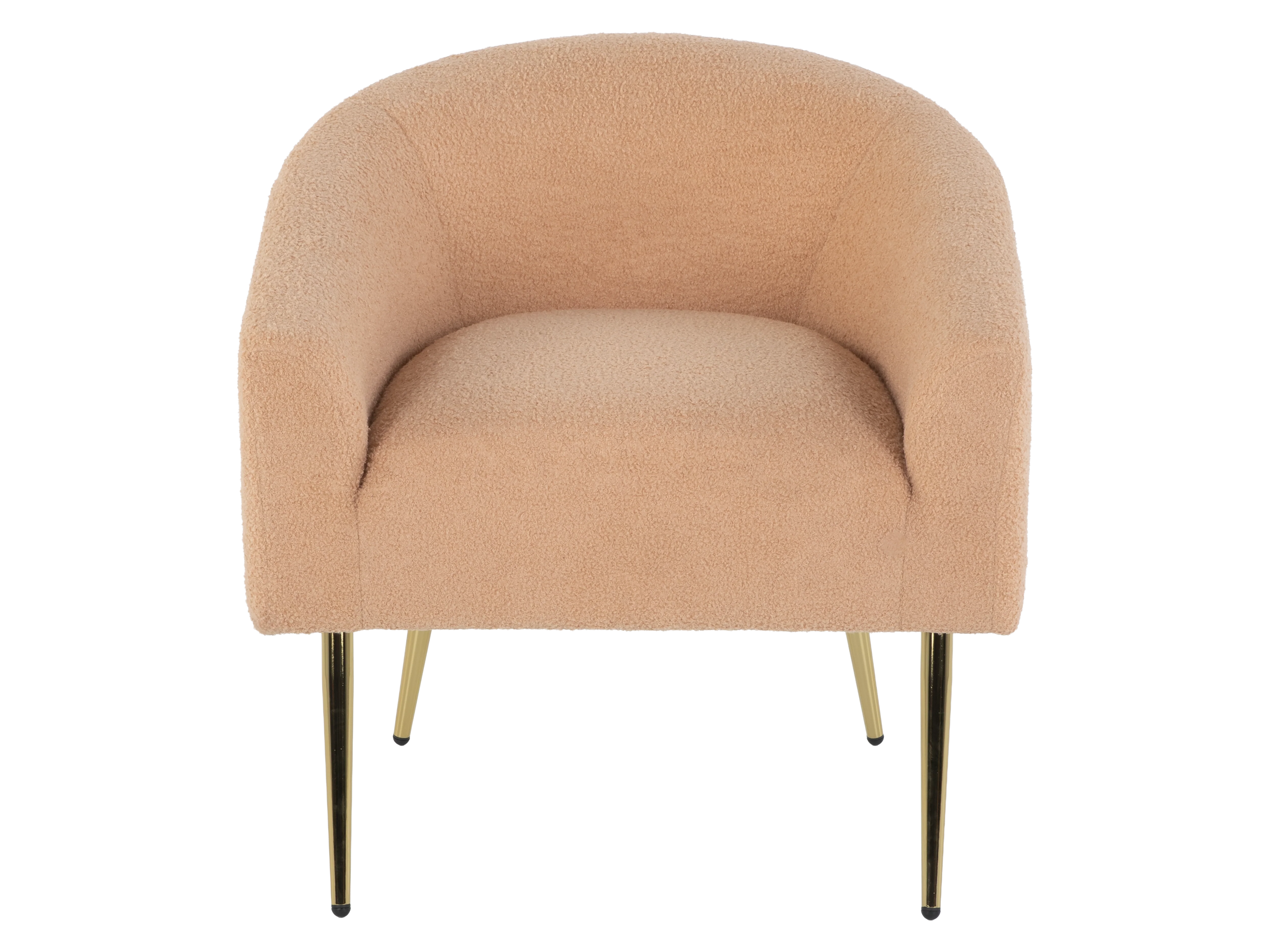 Light Brown Boucle Barrel Chair with Gold Metal Legs