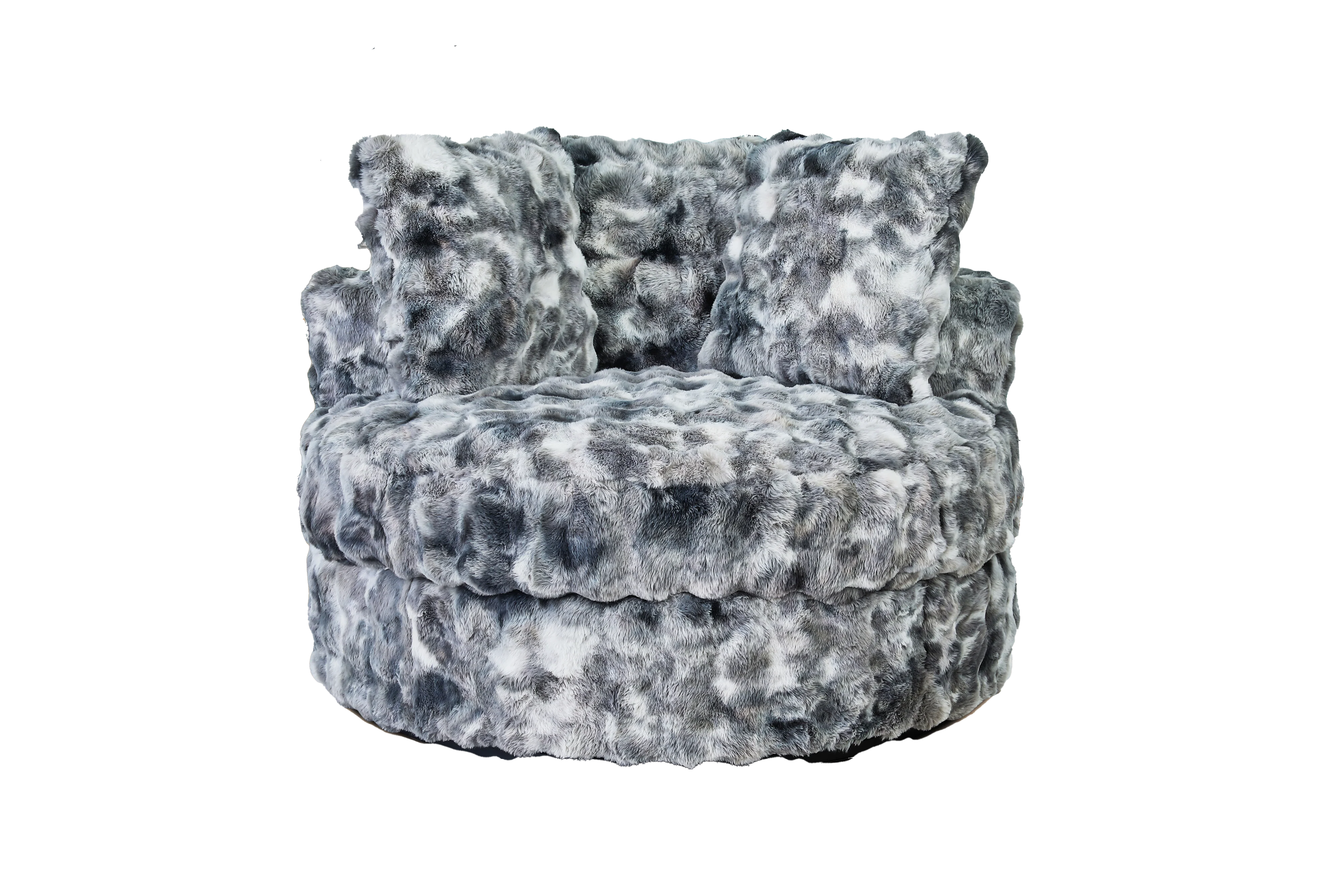 Gray Faux Fur Swivel Accent Chair with Plush Pillows