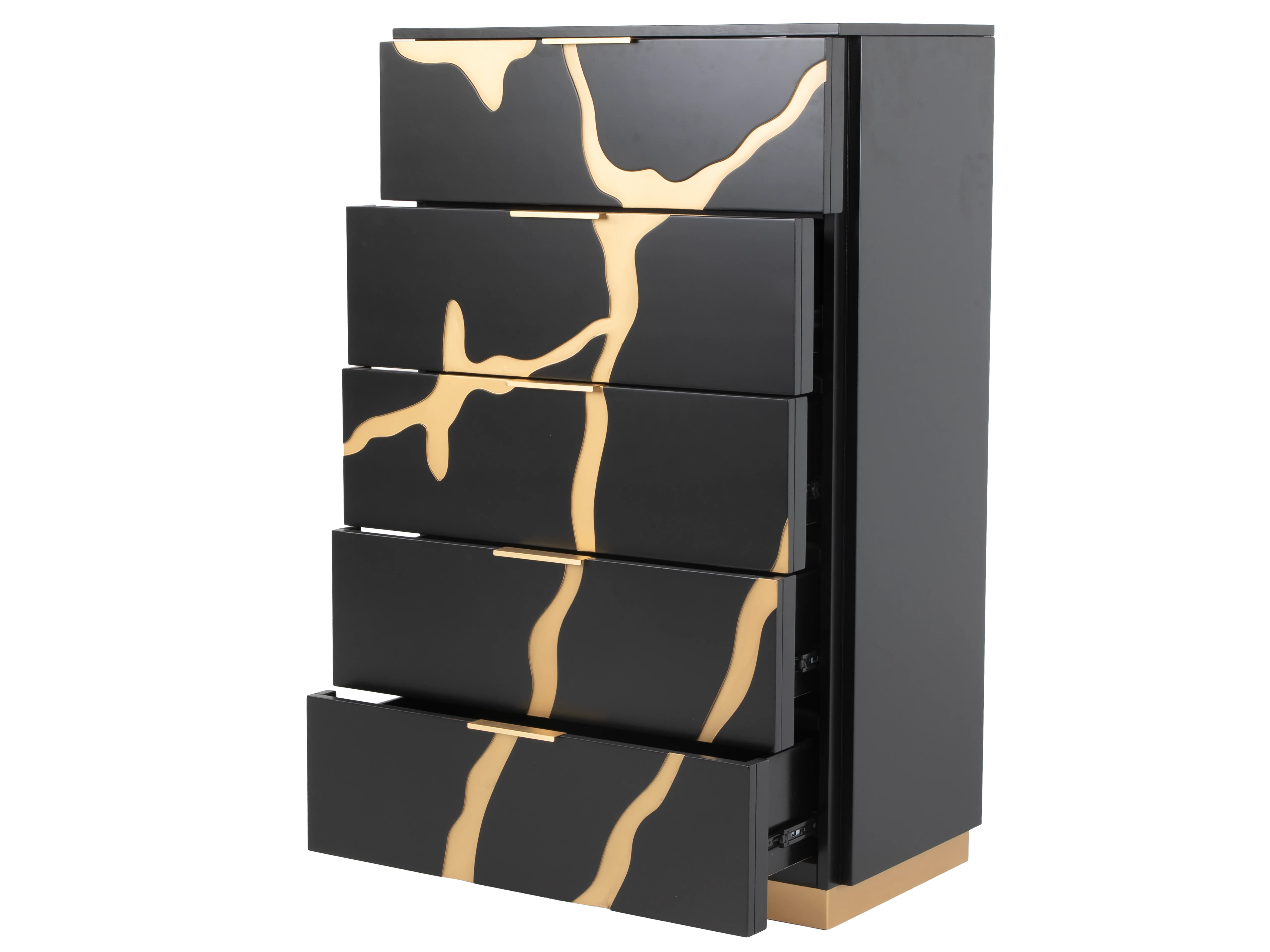 Black and Gold 5-Drawer Chest – Modern Luxury Bedroom Storage