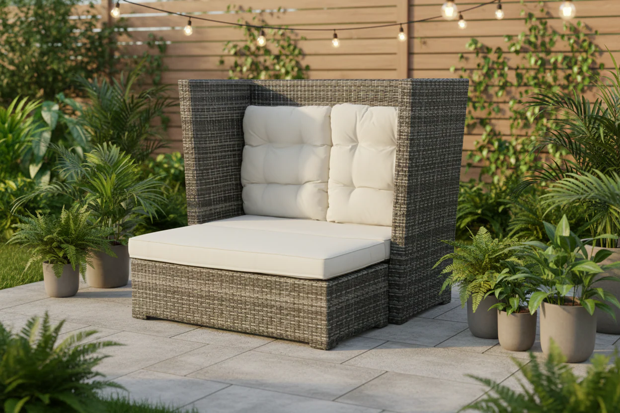 1453-gray-wicker-outdoor-lounge-chair-with-high-back-and-cream-cushions-1.webp Gray Wicker Outdoor Lounge Chair with High Back and Cream Cushions