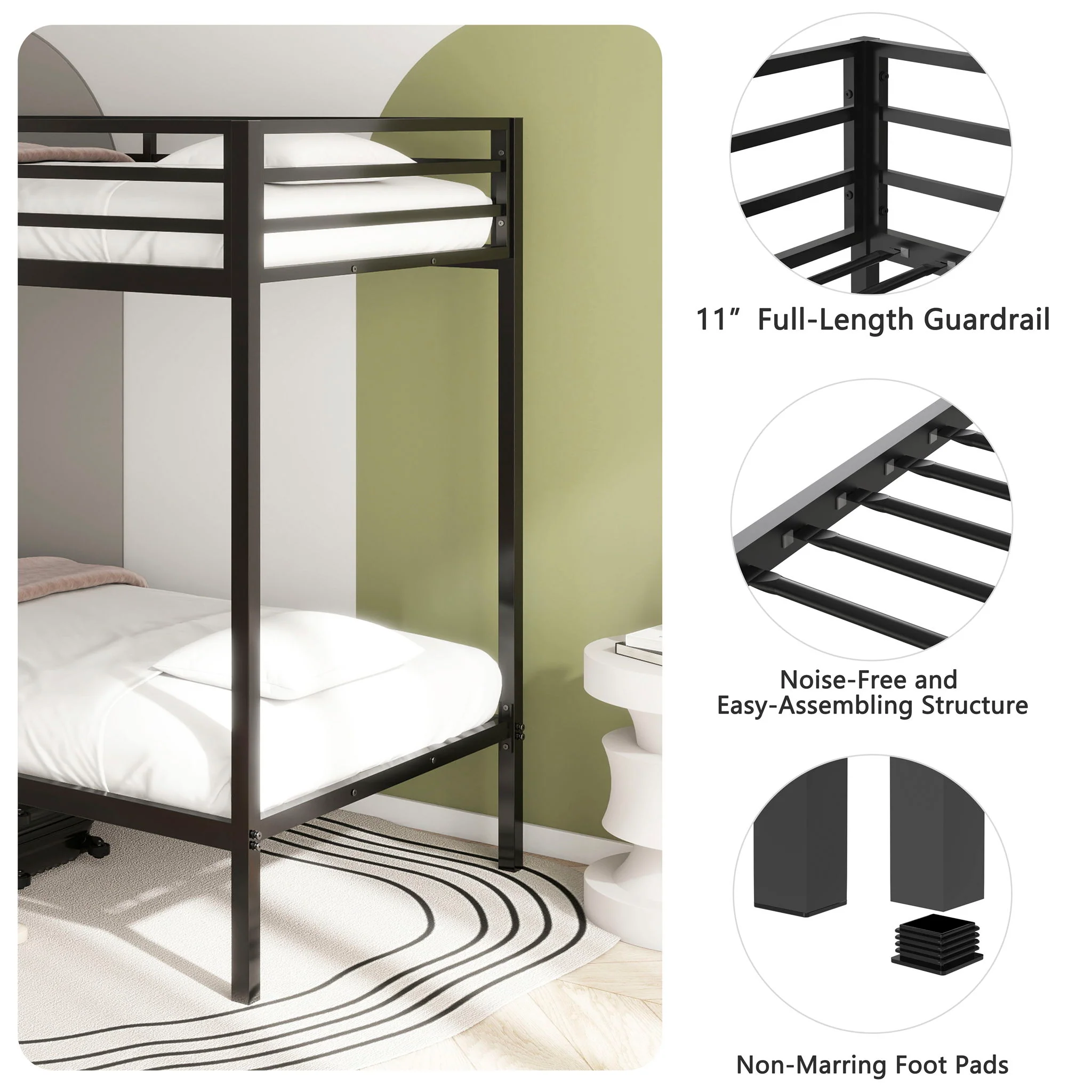 Adam - Twin Over Twin Bunk Bed - Black