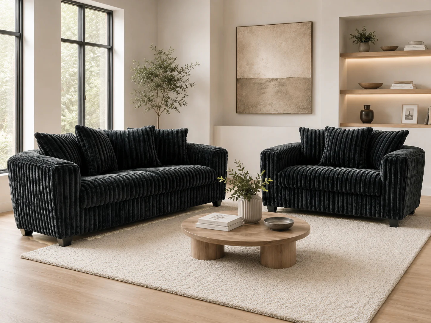 1656-contemporary-black-corduroy-fabric-2-piece-sofa-and-loveseat-set-1.webp Contemporary Black Corduroy Fabric 2-Piece Sofa and Loveseat Set