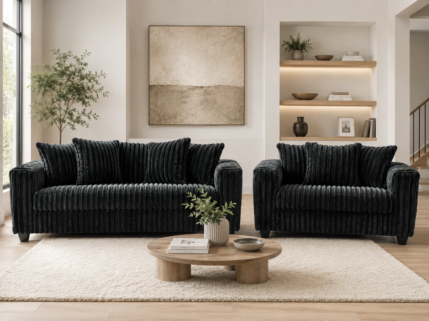 1656-contemporary-black-corduroy-fabric-2-piece-sofa-and-loveseat-set-2.webp Contemporary Black Corduroy Fabric 2-Piece Sofa and Loveseat Set