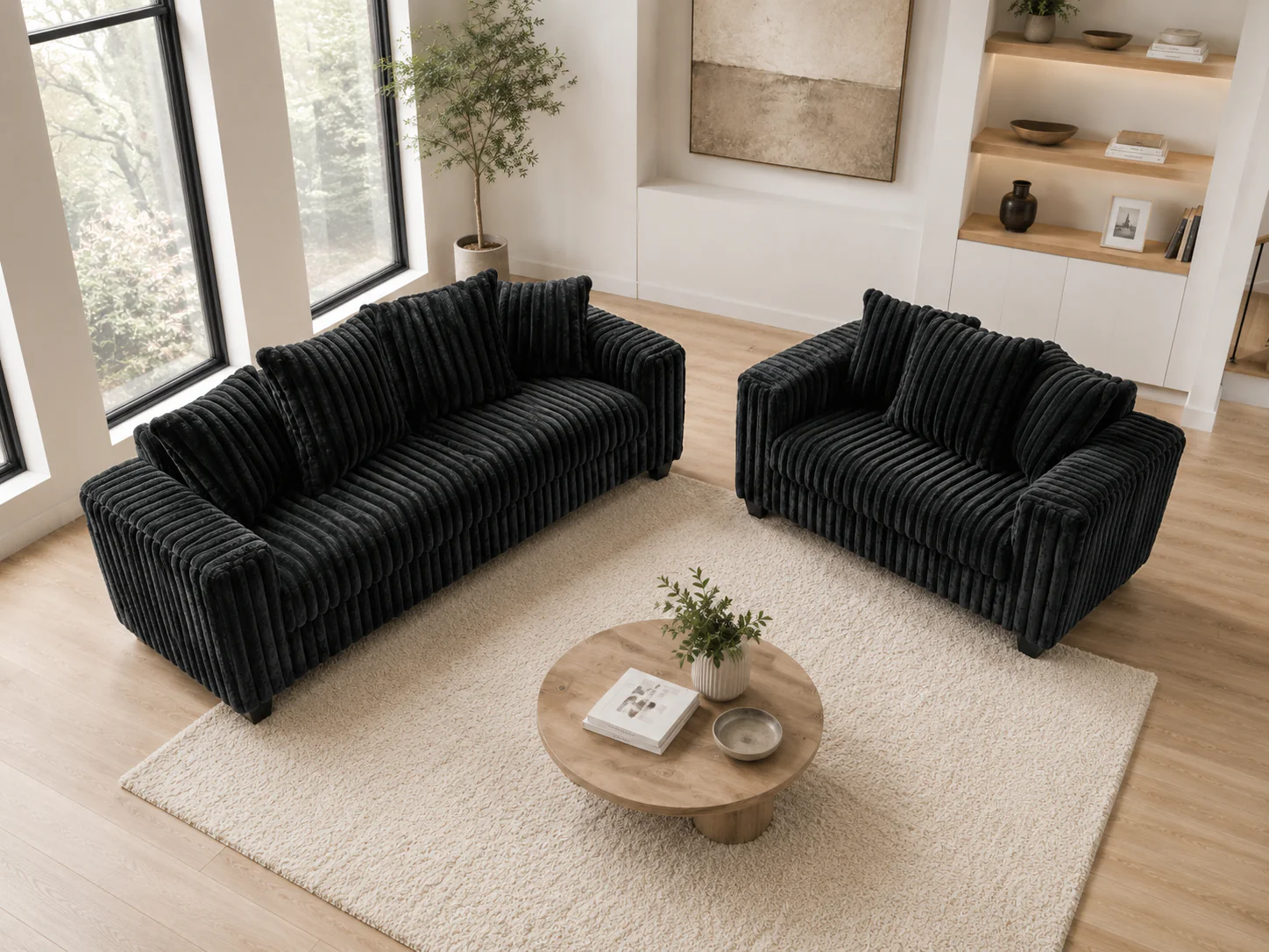 1656-contemporary-black-corduroy-fabric-2-piece-sofa-and-loveseat-set-4.webp Contemporary Black Corduroy Fabric 2-Piece Sofa and Loveseat Set