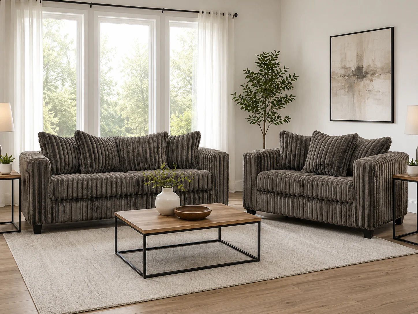1657-contemporary-chocolate-corduroy-fabric-2-piece-sofa-and-loveseat-set-1.webp Contemporary Chocolate Corduroy Fabric 2-Piece Sofa and Loveseat Set