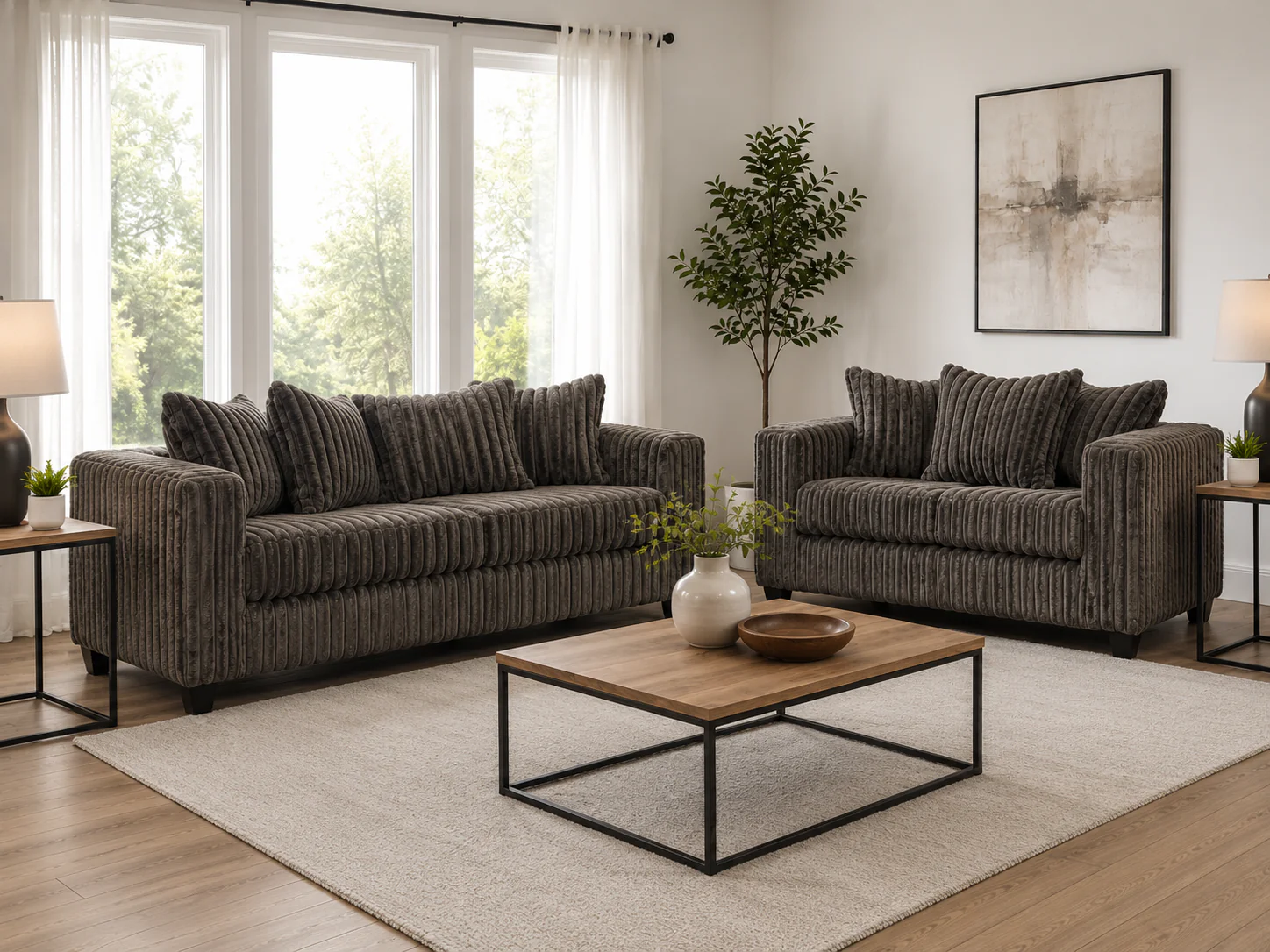 1657-contemporary-chocolate-corduroy-fabric-2-piece-sofa-and-loveseat-set-2.webp Contemporary Chocolate Corduroy Fabric 2-Piece Sofa and Loveseat Set