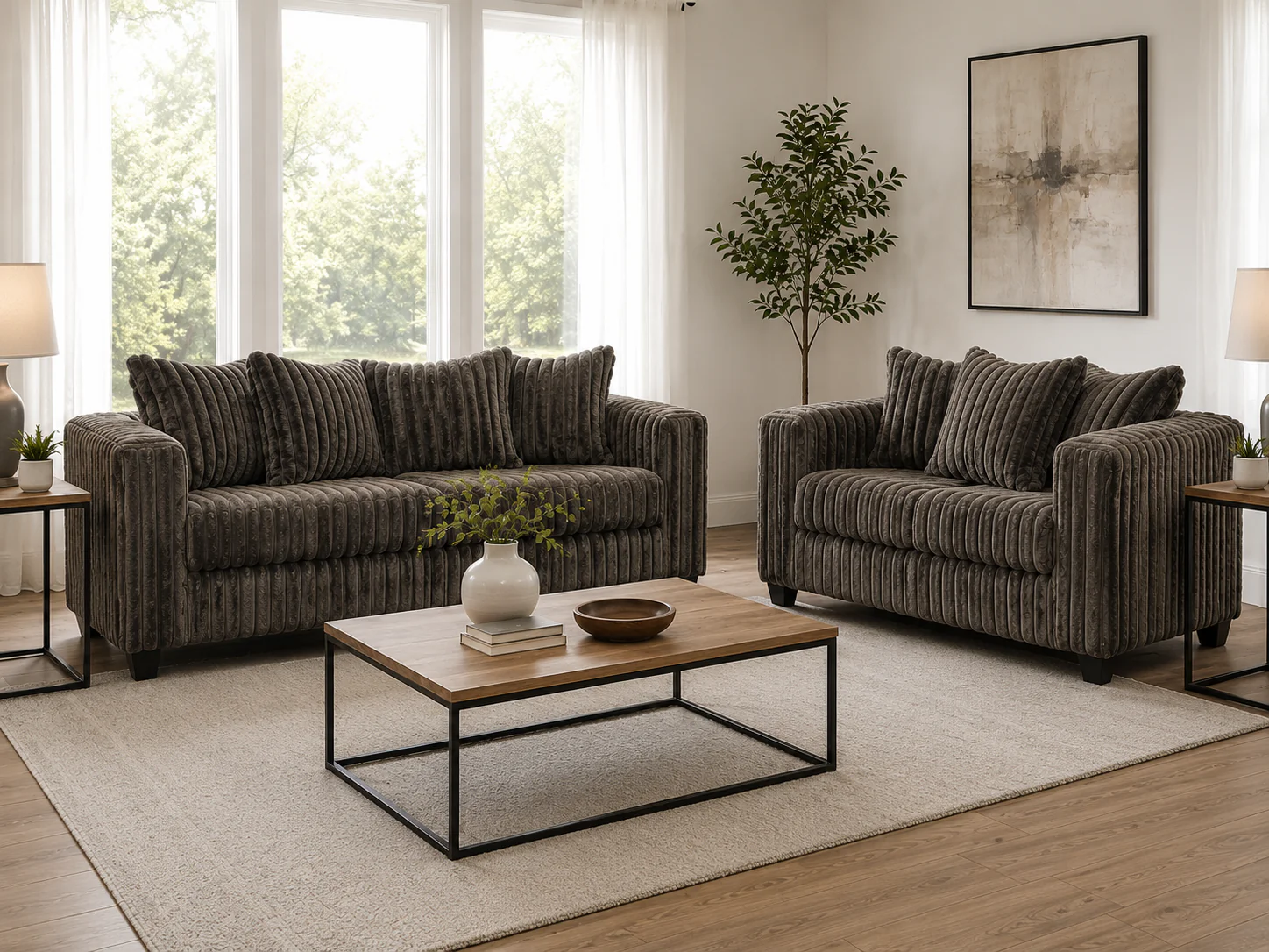 1657-contemporary-chocolate-corduroy-fabric-2-piece-sofa-and-loveseat-set-3.webp Contemporary Chocolate Corduroy Fabric 2-Piece Sofa and Loveseat Set